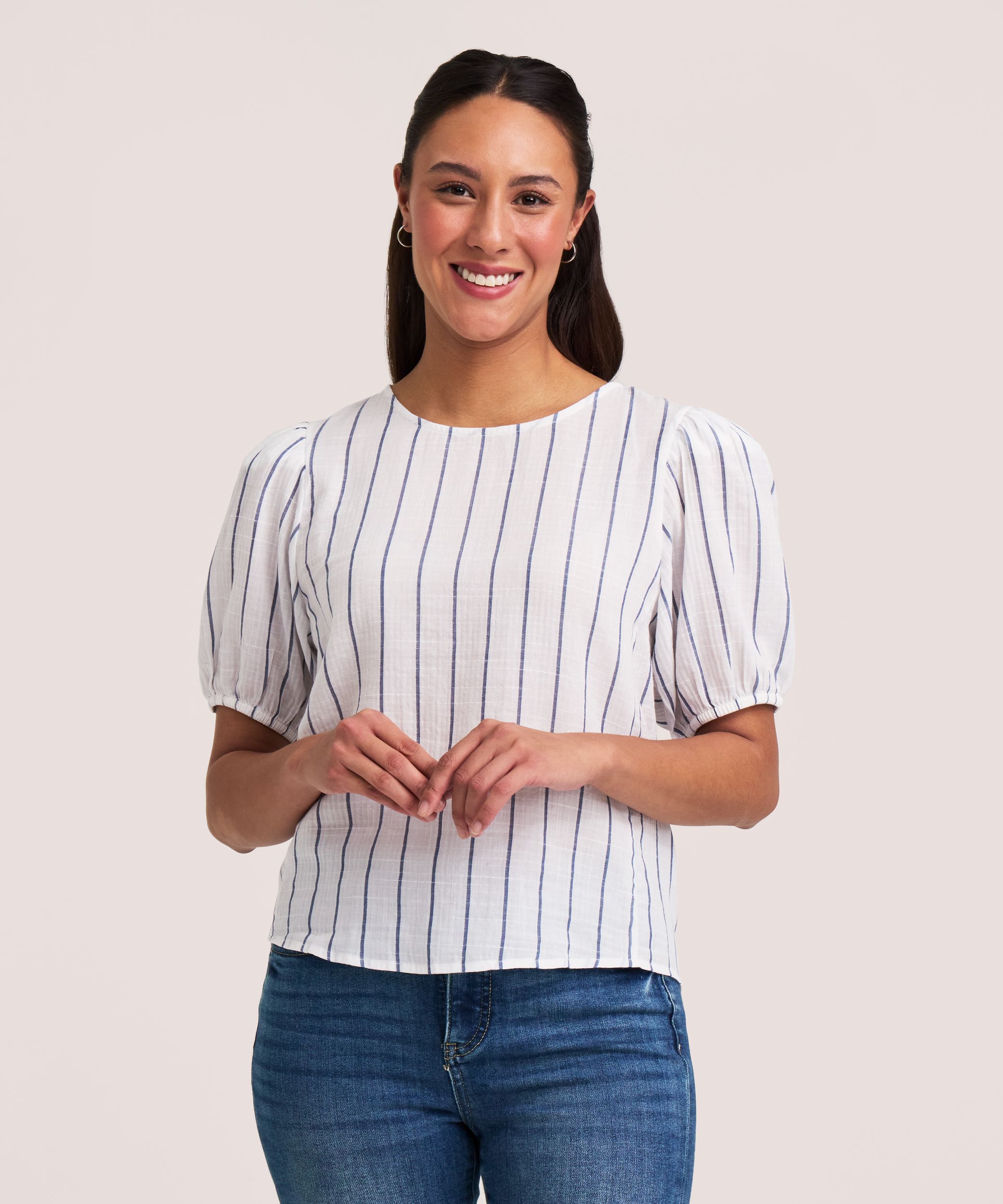 Denver Hayes Women's Puff Sleeve Stripe Blouse