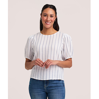 Blouse rayée à manches bouffantes pour femmes, Denver Hayes Front_Flat