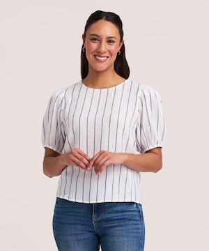 Denver Hayes Women's Puff Sleeve Stripe Blouse