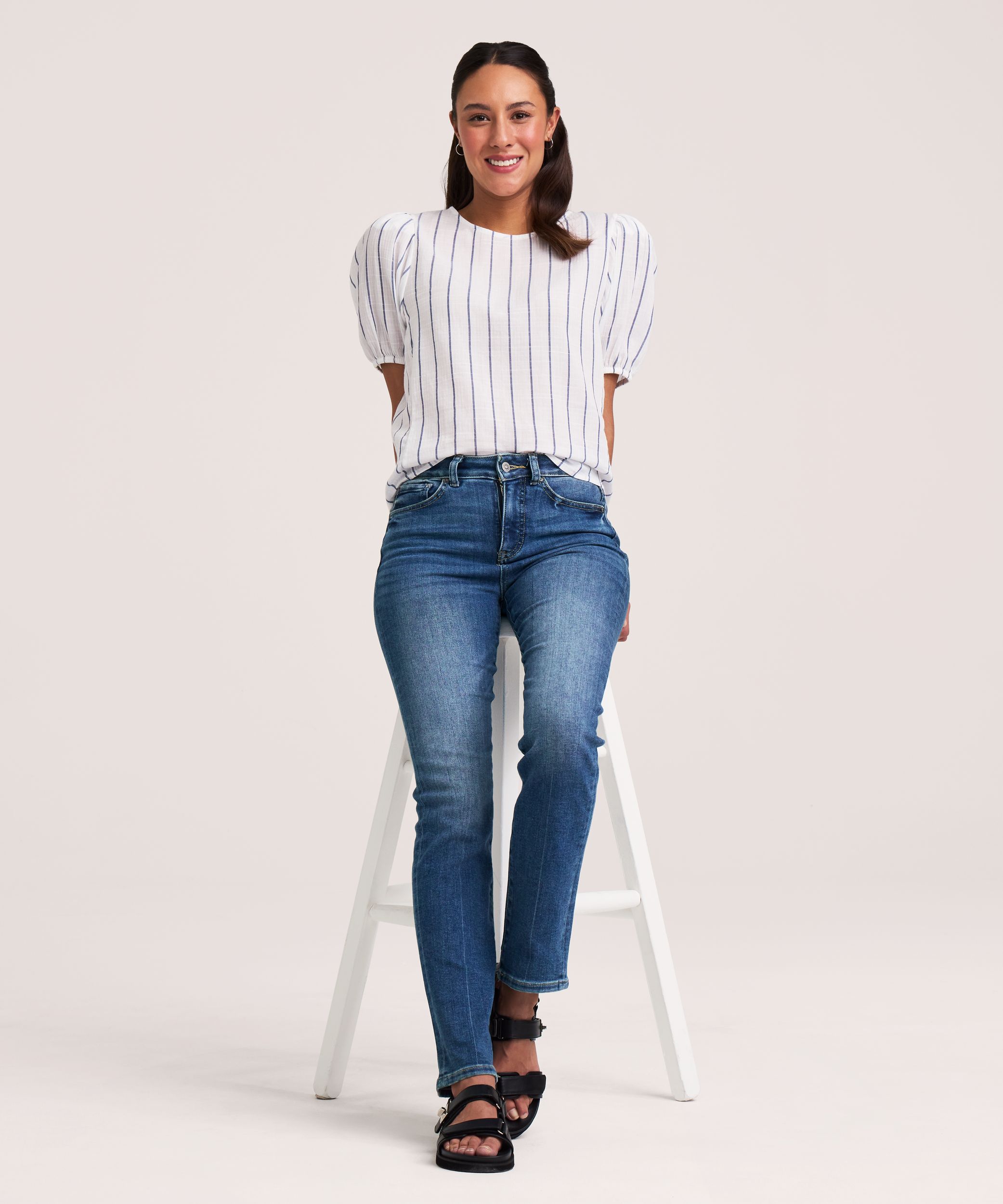Denver Hayes Women's Puff Sleeve Stripe Blouse