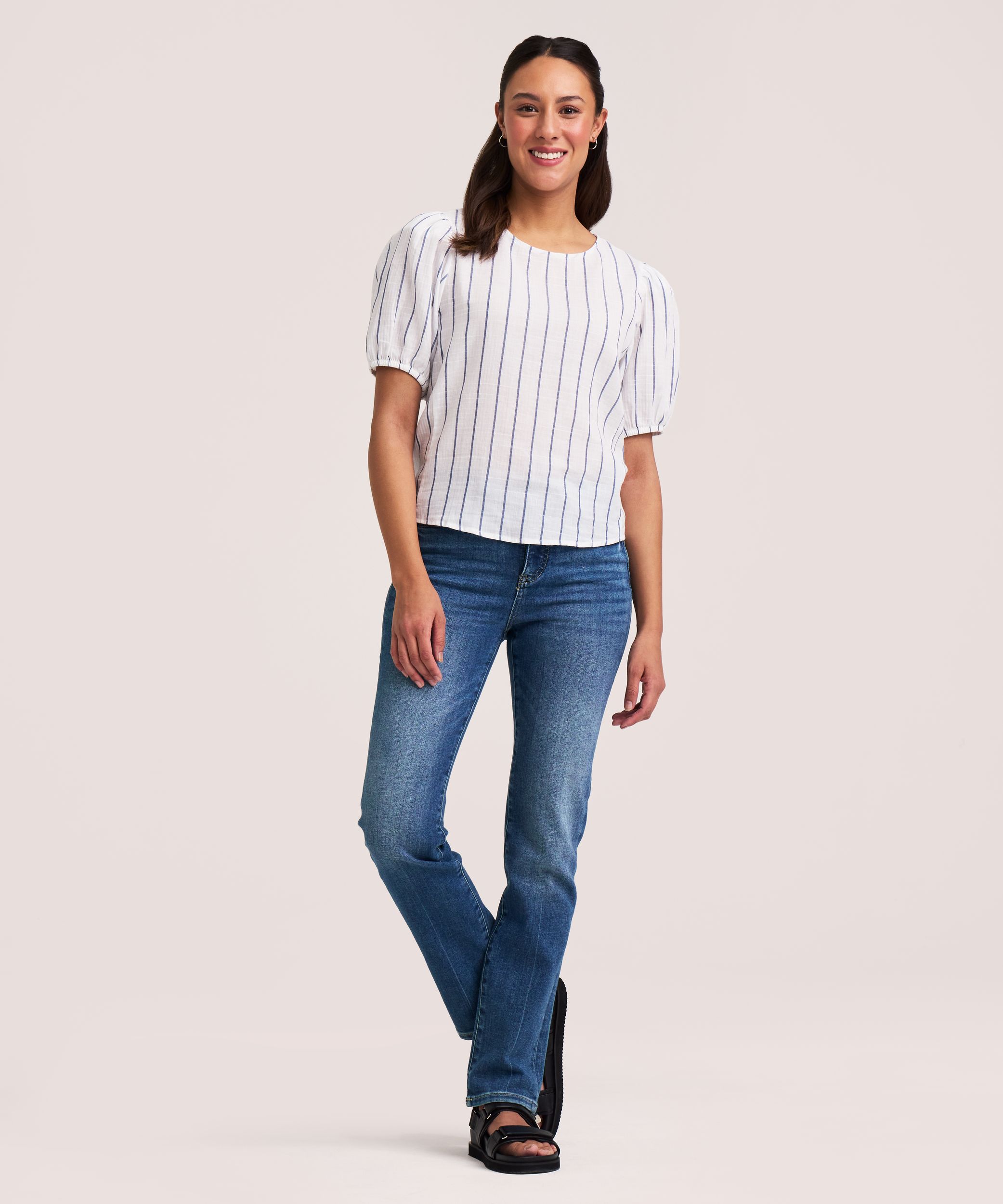 Denver Hayes Women's Puff Sleeve Stripe Blouse