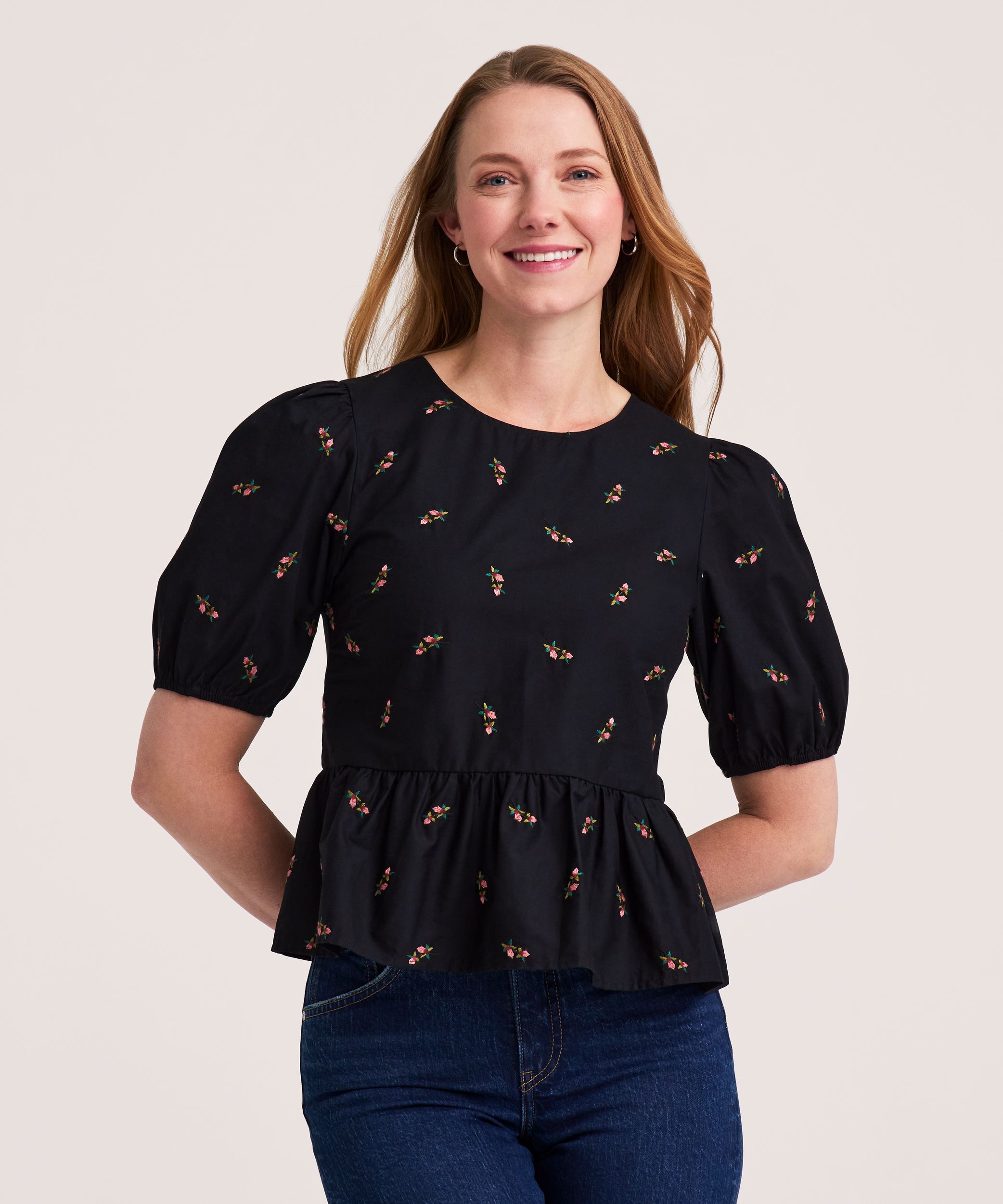 Denver Hayes Women's Puff Sleeve Embroidered Blouse