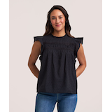 Blouse texturée à manches flottantes pour femmes, Denver Hayes Front_Flat
