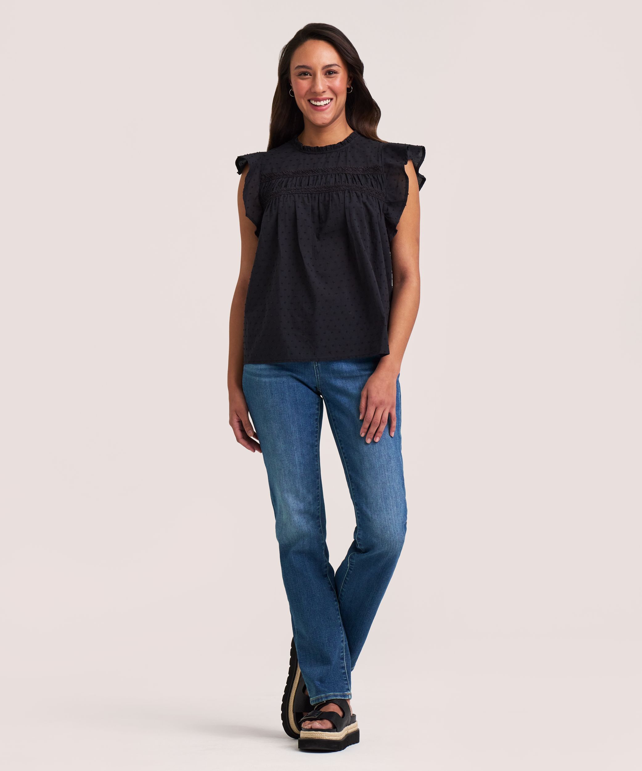 Denver Hayes Women's Flutter Sleeve Textured Blouse