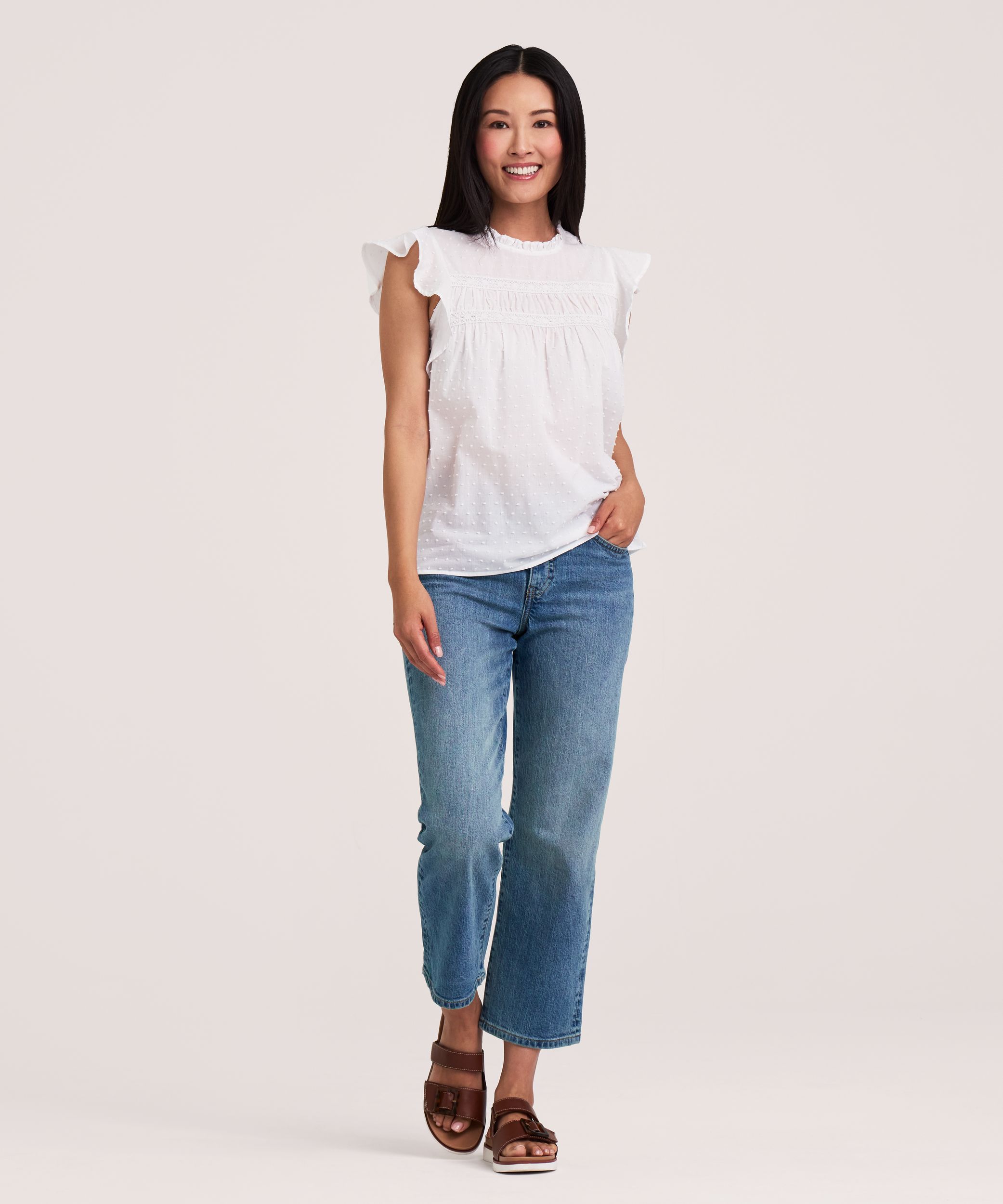 Blouse texturée à manches flottantes pour femmes, Denver Hayes