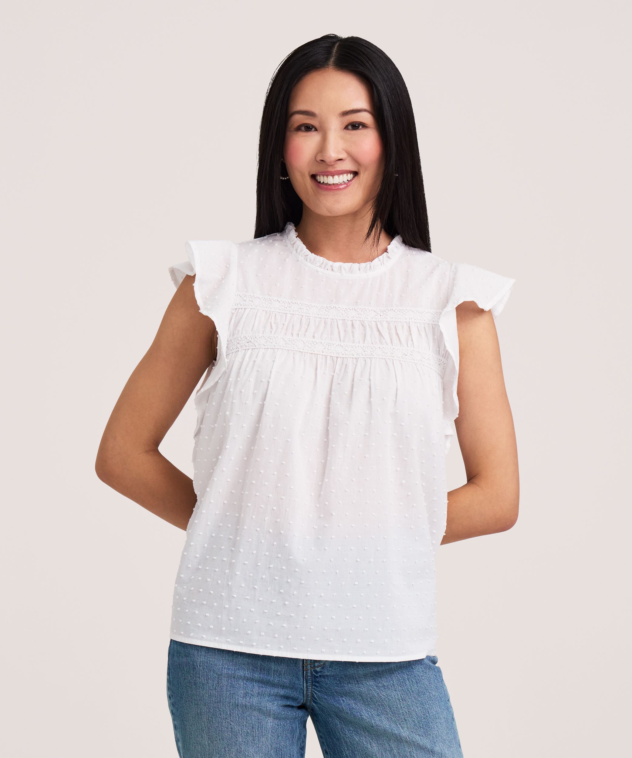 Blouse texturée à manches flottantes pour femmes, Denver Hayes