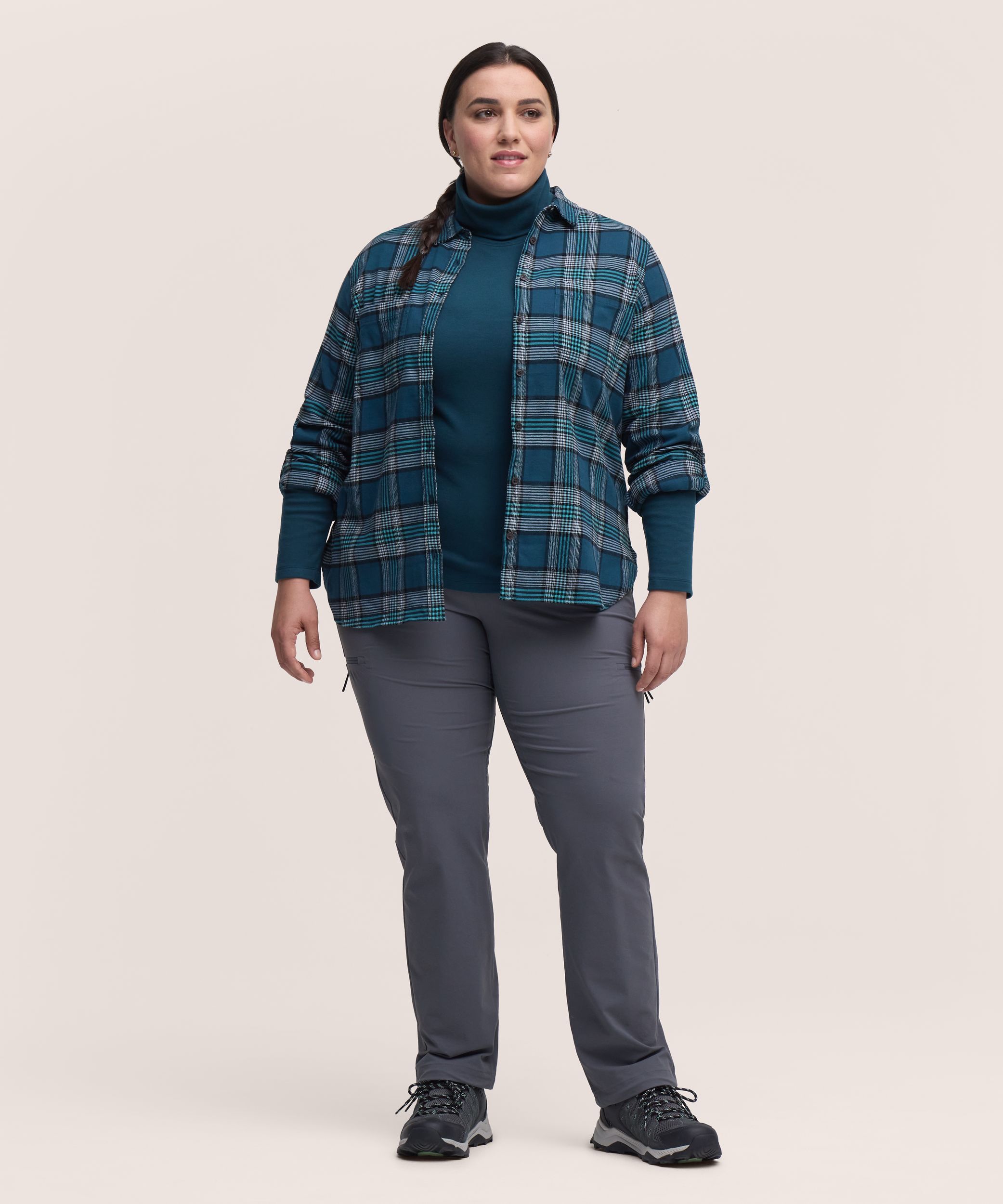 Chemise en flanelle extensible semi-ajustée pour femmes, WindRiver