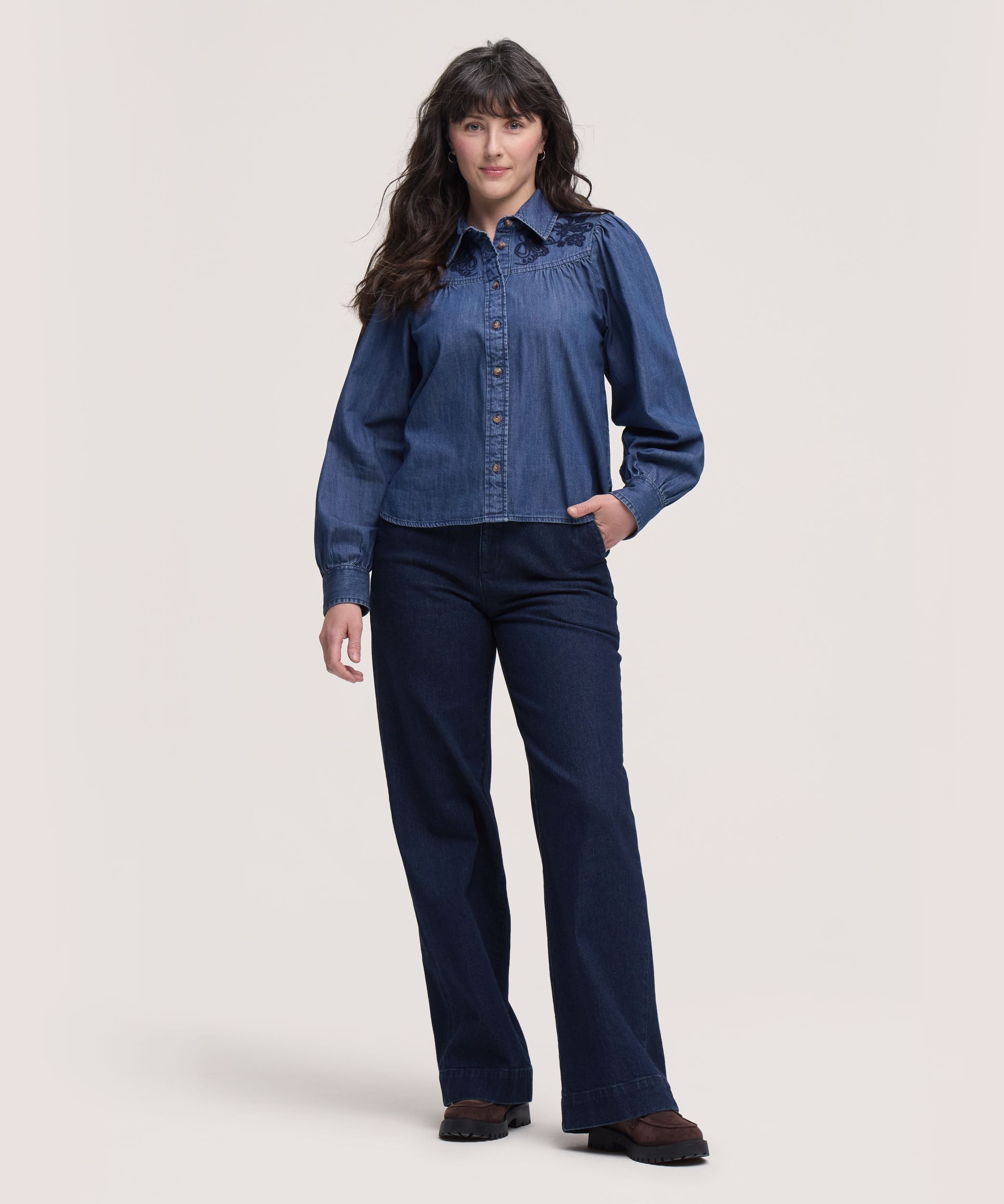 Chemise avec empiècement brodé sur le devant pour femmes, Denver Hayes
