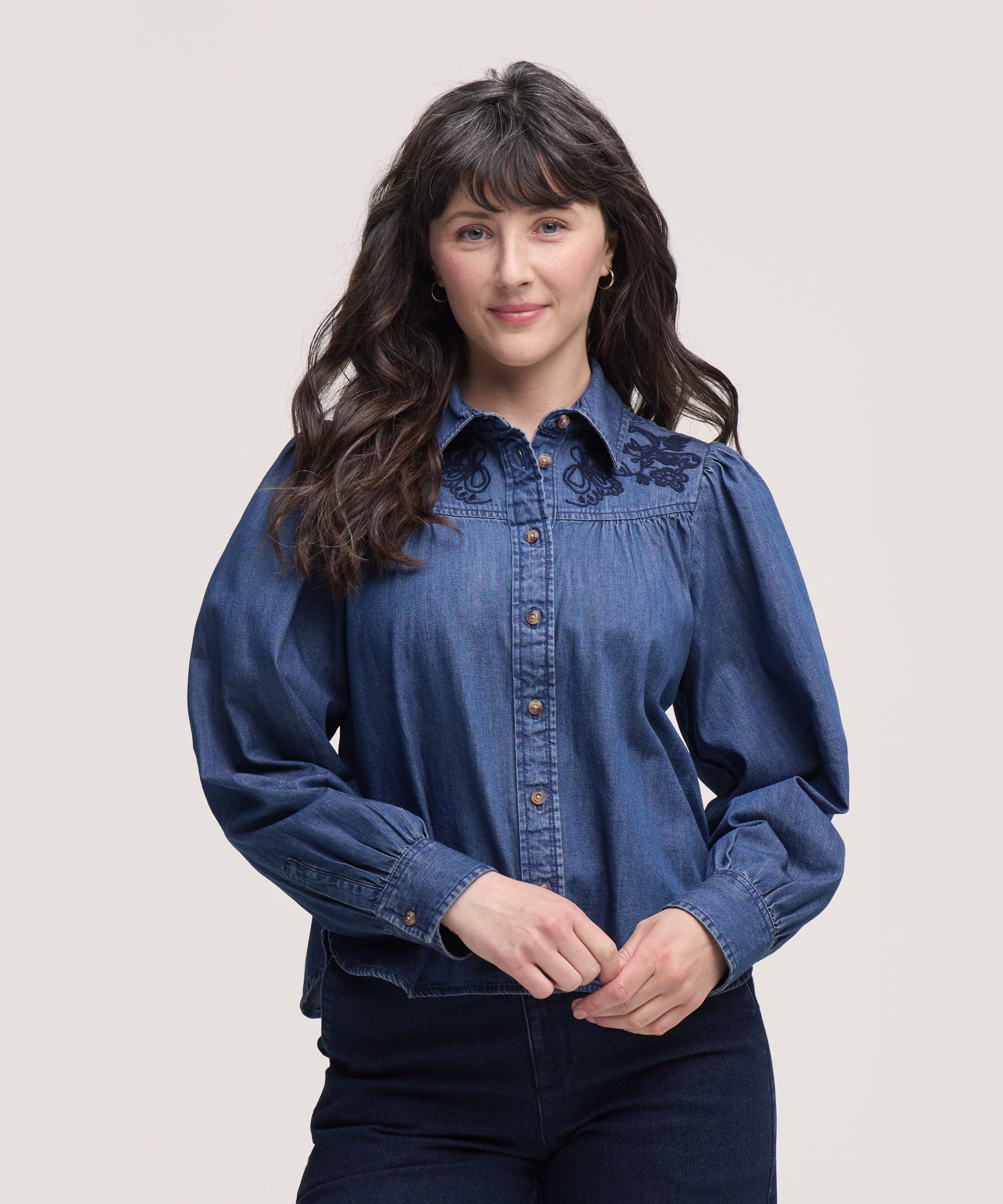 Chemise avec empiècement brodé sur le devant pour femmes, Denver Hayes