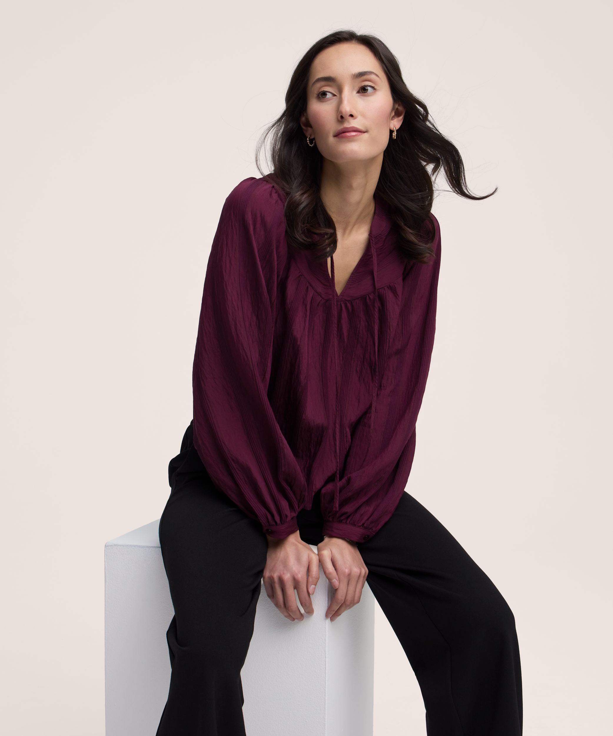 Denver Hayes Women's Long Sleeve Textured BOHO Blouse