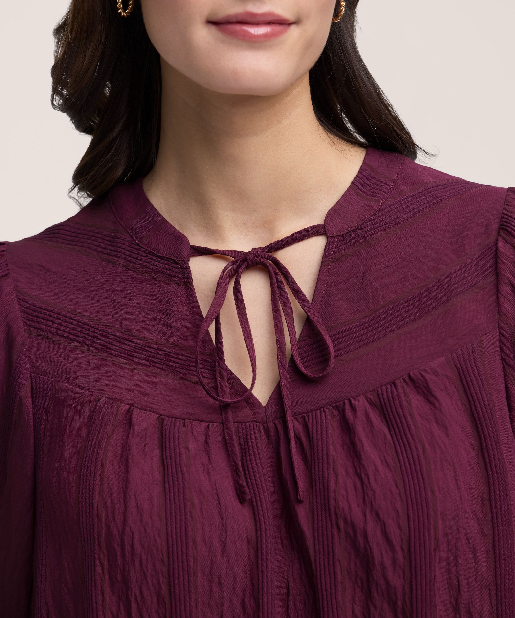 Denver Hayes Women's Long Sleeve Textured BOHO Blouse