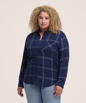 Chemise boutonnée à manches longues semi-ajustée et texturée pour femmes, Denver Hayes