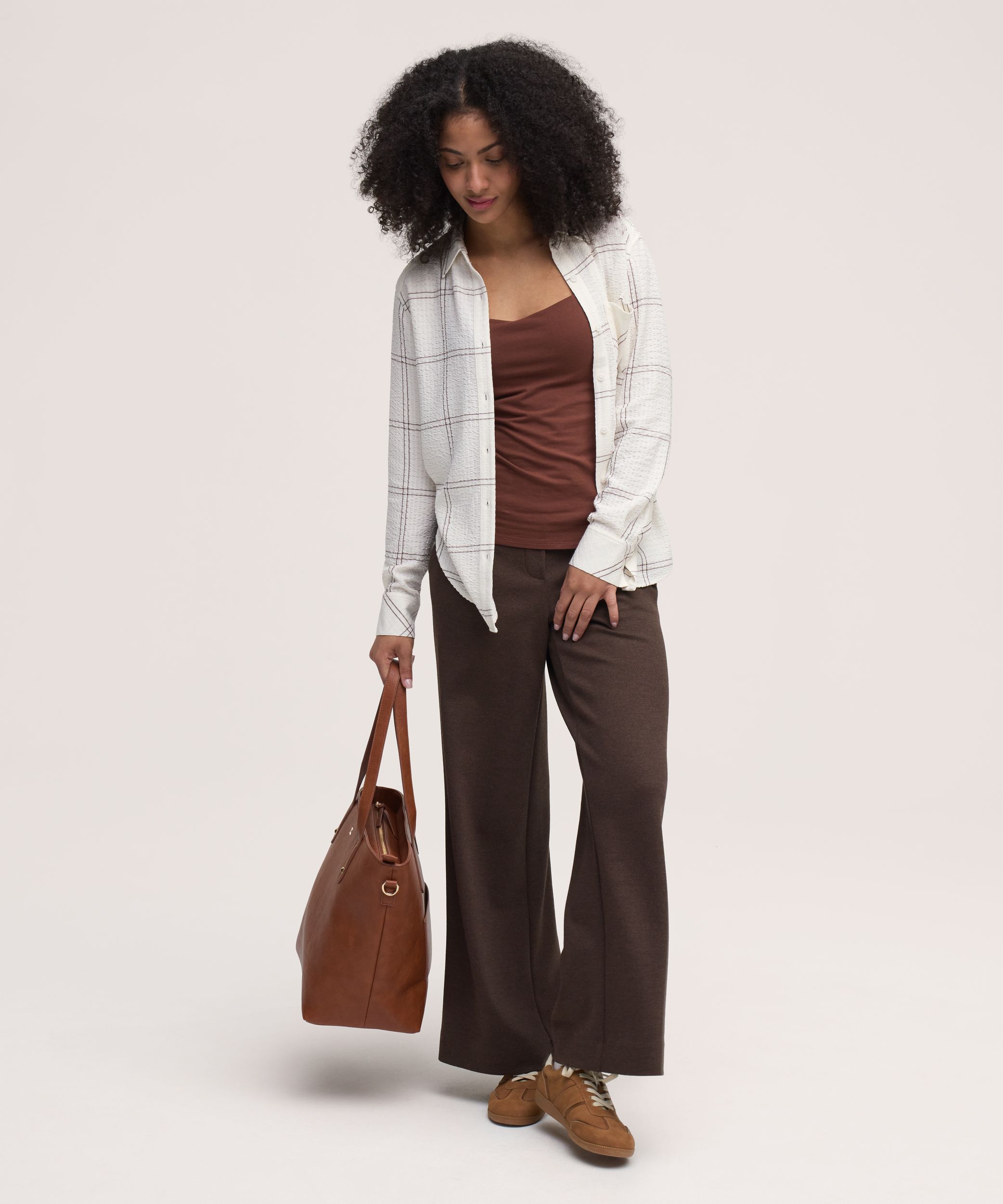 Chemise boutonnée à manches longues semi-ajustée et texturée pour femmes, Denver Hayes