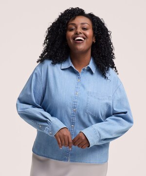 Chemise courte en chambray pour femmes, Denver Hayes
