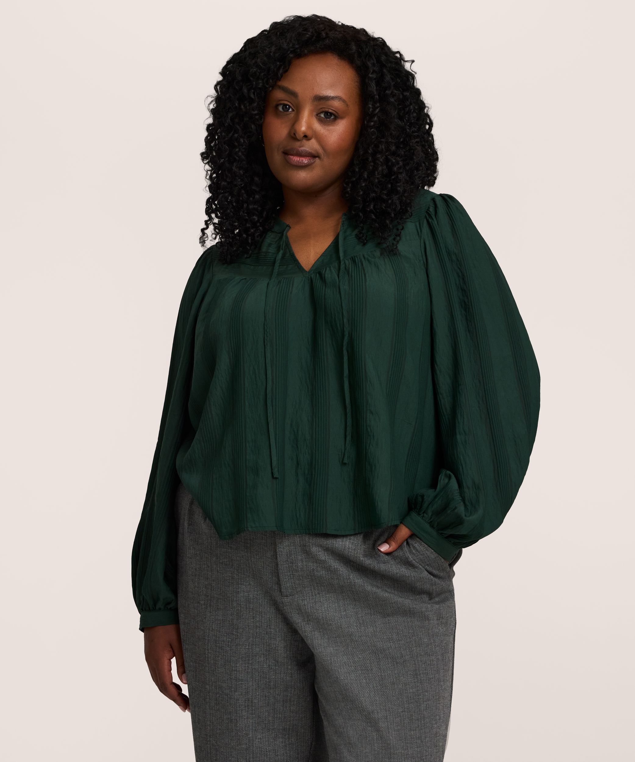 Denver Hayes Women's Long Sleeve Textured BOHO Blouse