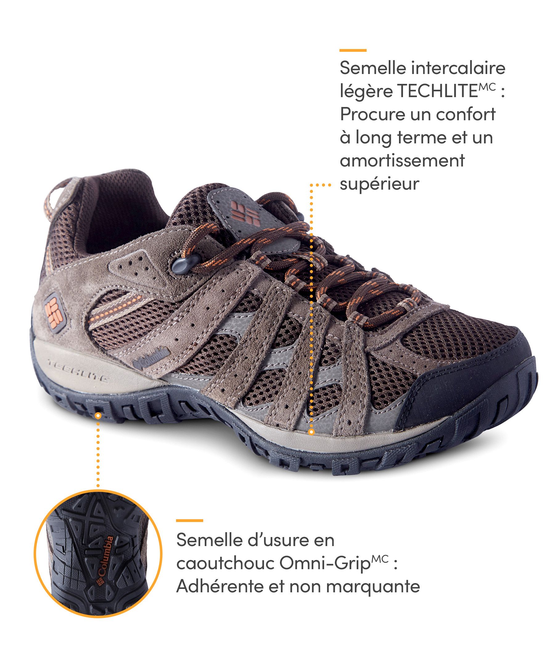 Columbia Chaussures de randonnée à coupe basse et large pour hommes, Redmond - 4E