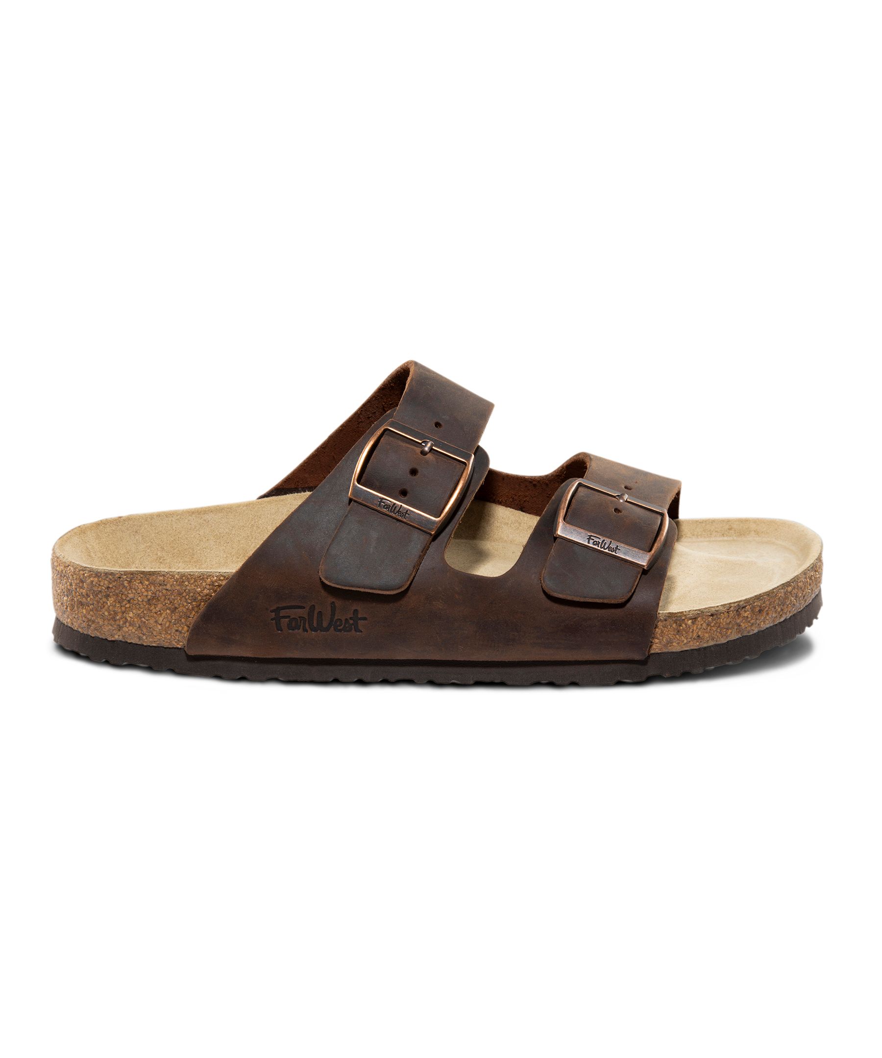 FarWest Sandales à enfiler en cuir pour hommes pour hommes, Tofino, marron