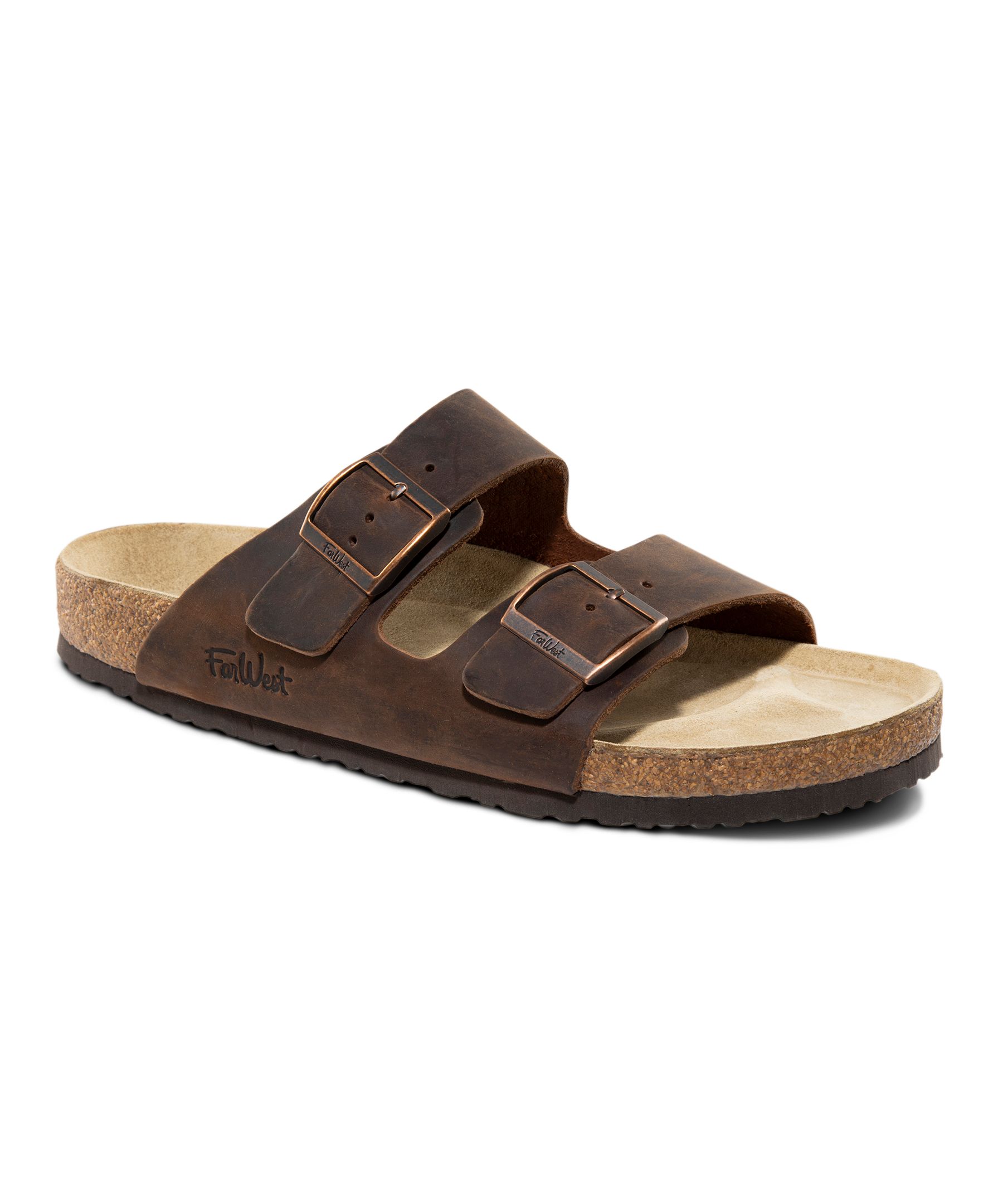 FarWest Sandales à enfiler en cuir pour hommes pour hommes, Tofino, marron