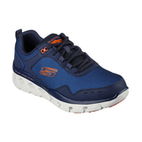 Skechers Chaussures à lacets avec semelles en mousse viscoélastique et Glide-Step pour hommes, marine Front_Three_Fourths_Angled_Right