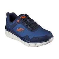 Skechers Chaussures à lacets avec semelles en mousse viscoélastique et Glide-Step pour hommes, marine Front_Three_Fourths_Angled_Right