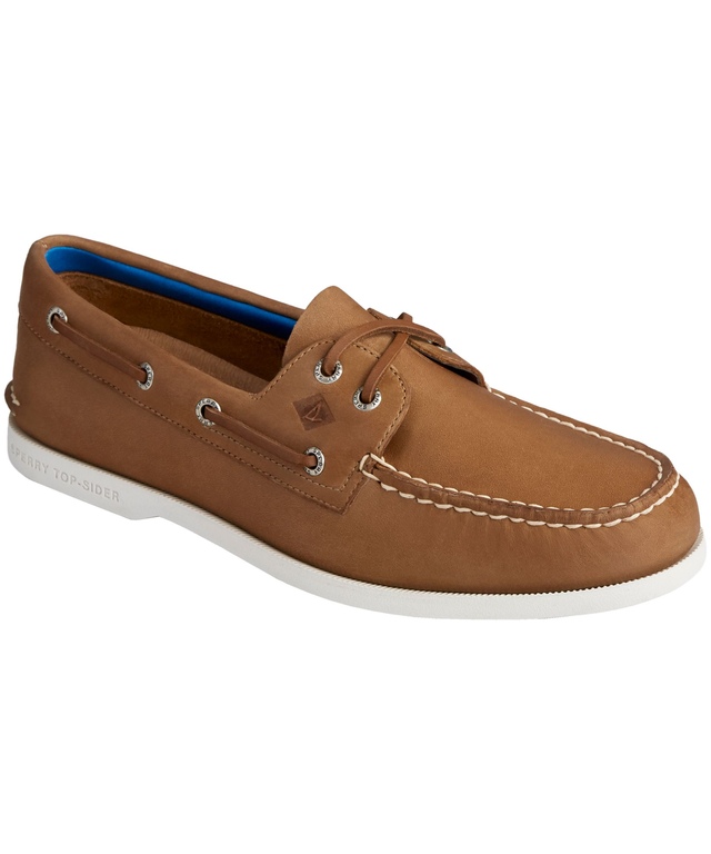 Mocassins bateau PLUSHWAVE en cuir à deux œillets pour hommes, havane