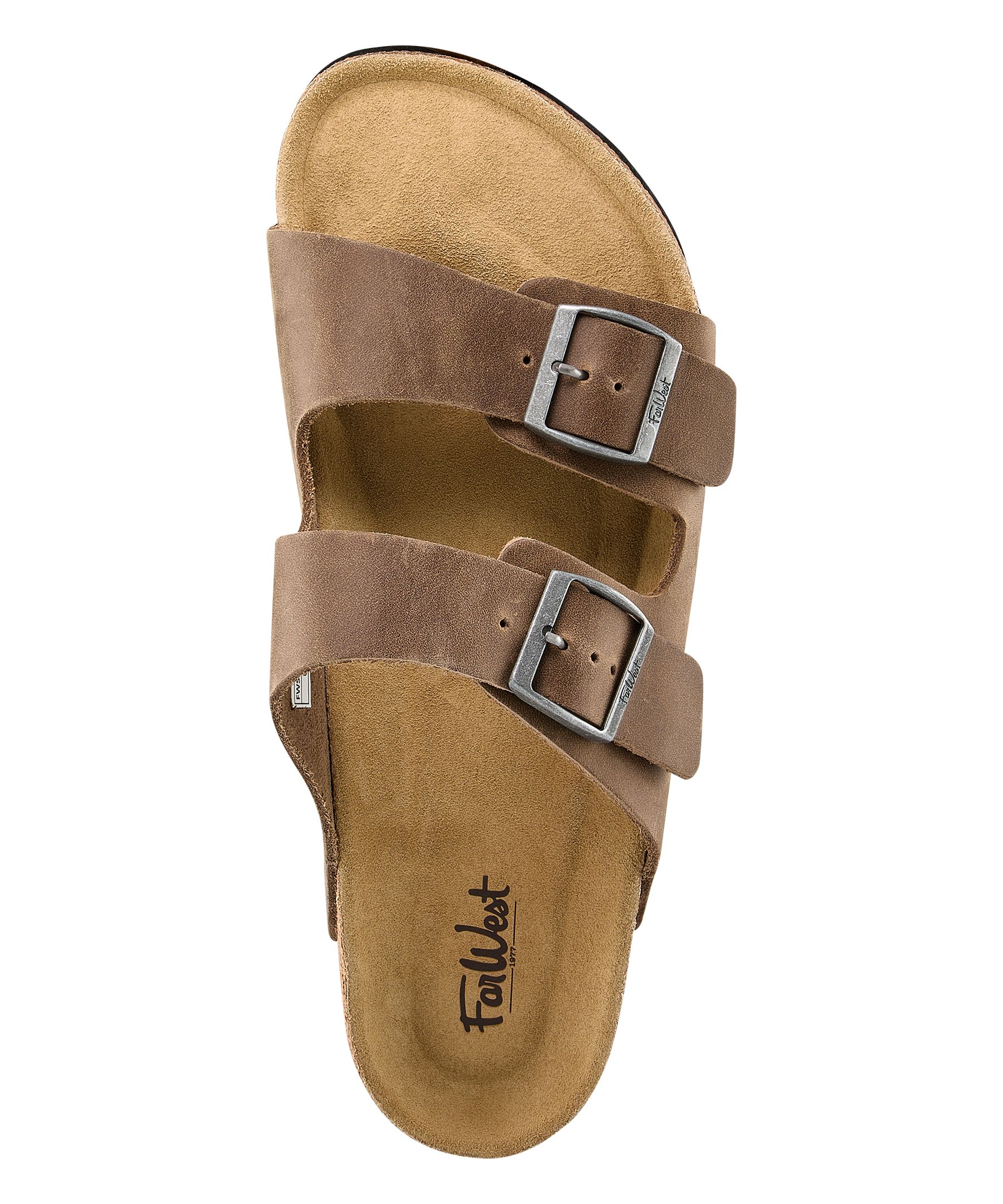 FarWest Men's Tofino Leather Slip On Sandals -Brown