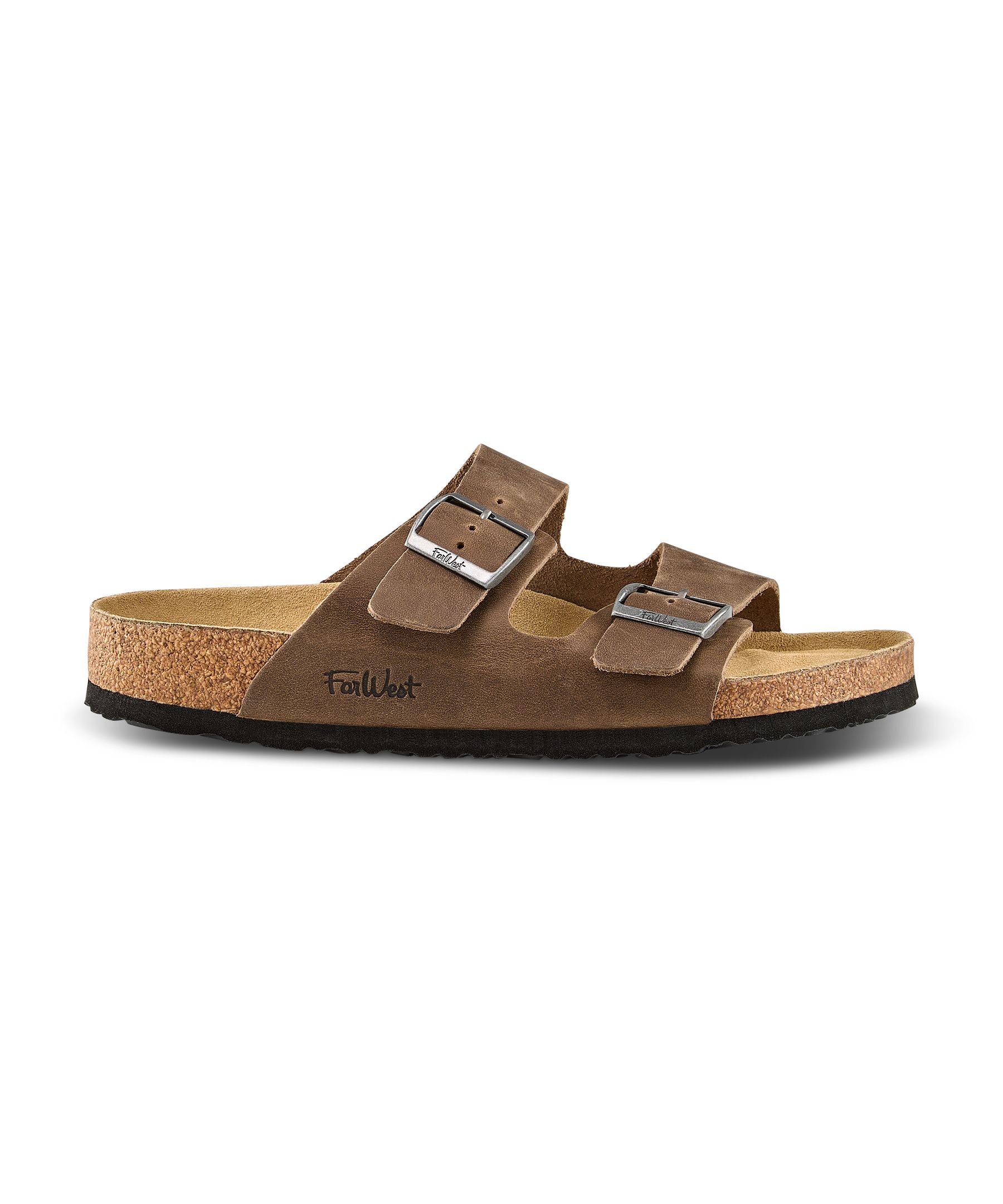 FarWest Men's Tofino Leather Slip On Sandals -Brown
