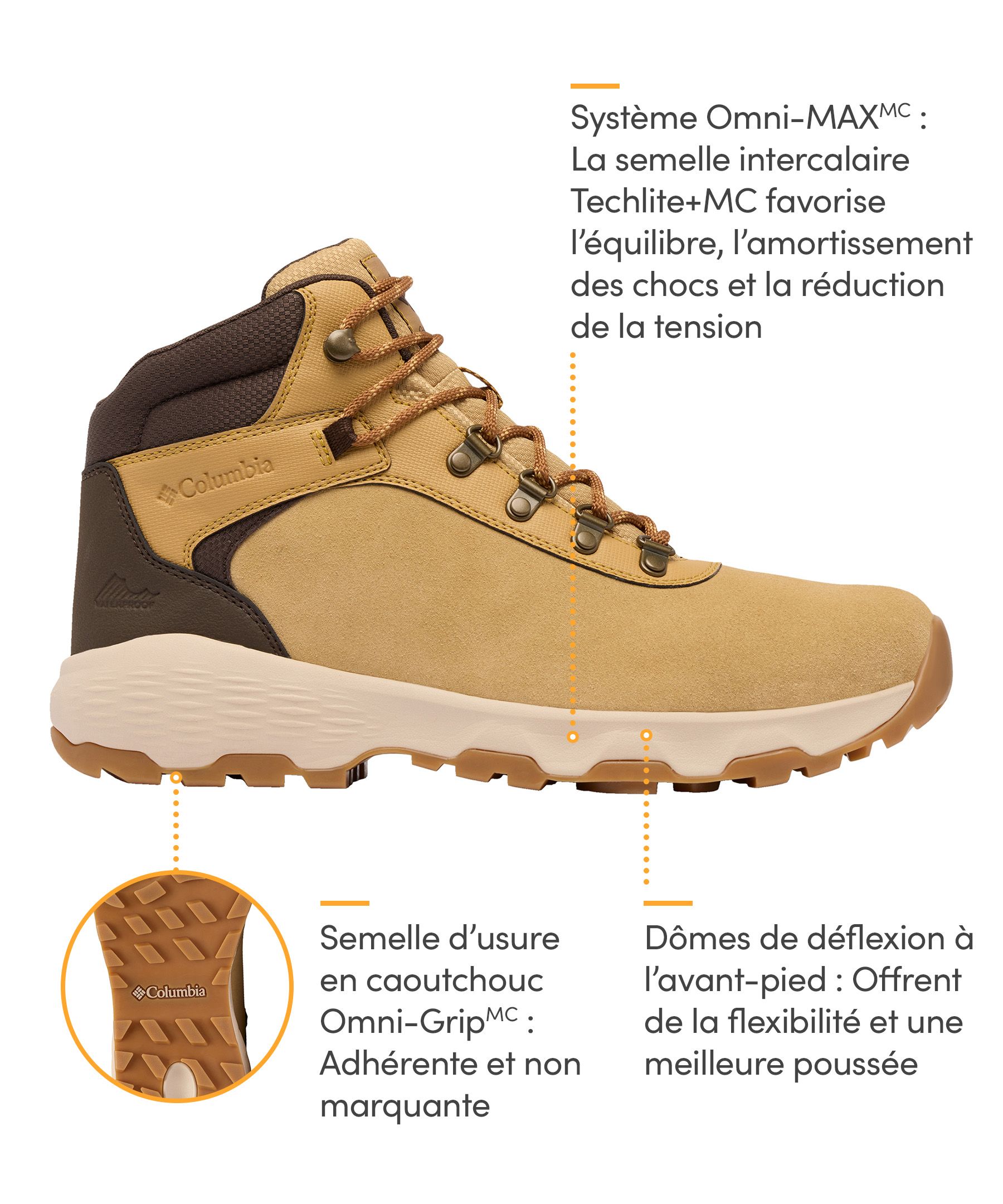 Bottes de randonnée imperméables pour hommes, Newton Wander, Columbia, larges
