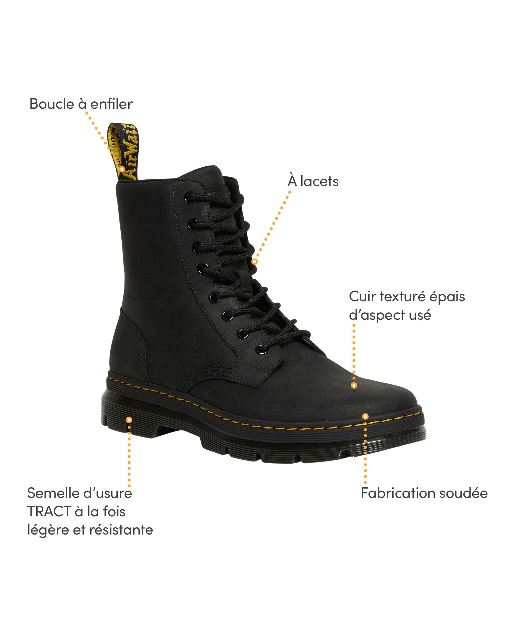 Bottes de cuir pour hommes, Combs, Dr. Martens