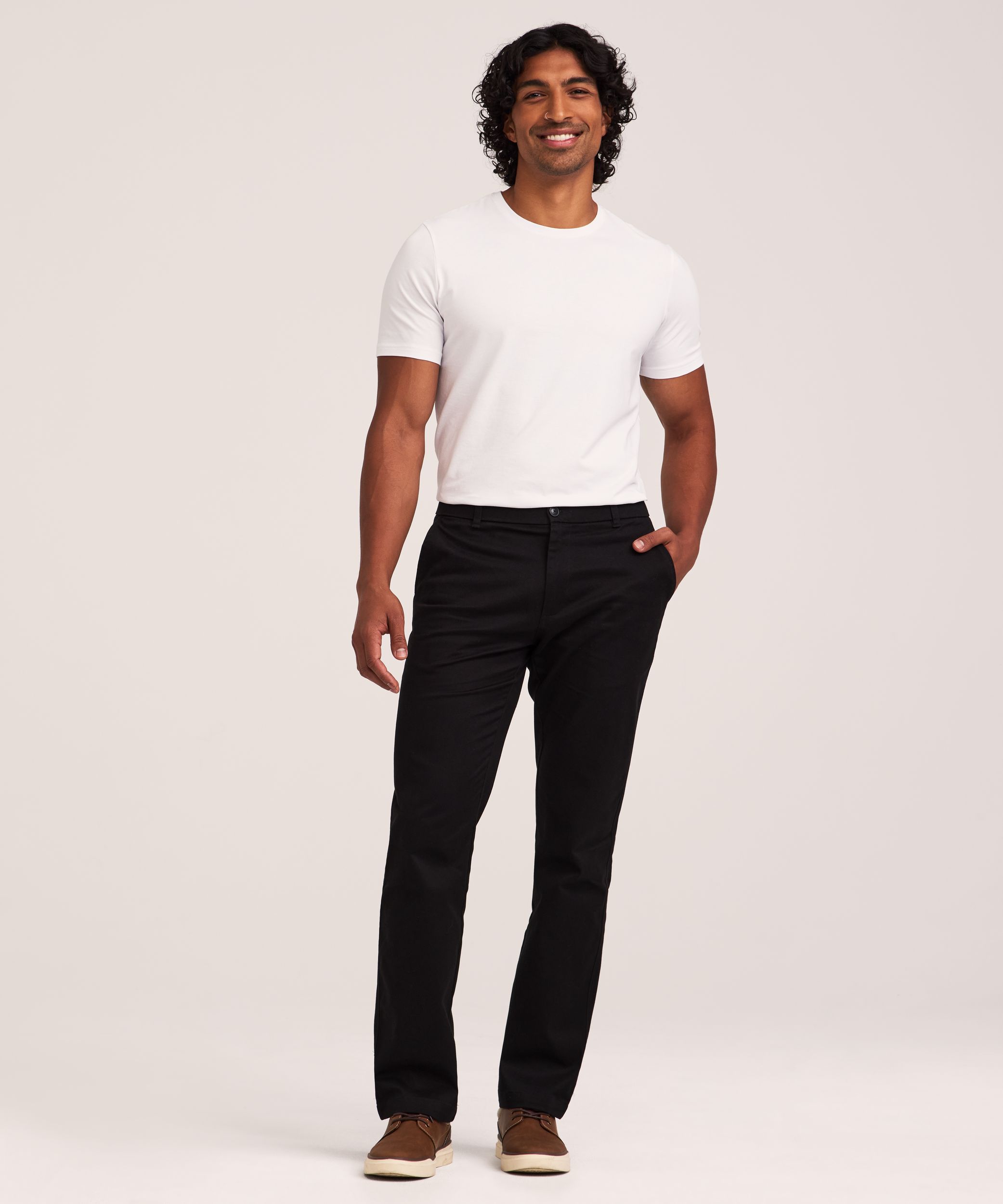 Pantalon kaki droit à devant plat avec taille Flextech 360° pour hommes, Denver Hayes