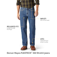 Denver Hayes Men's FLEXTECH 360 Stone Washed Relaxed Tapered Leg Stretch Jeans