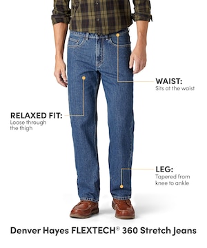Denver Hayes Men's FLEXTECH 360 Stone Washed Relaxed Tapered Leg Stretch Jeans