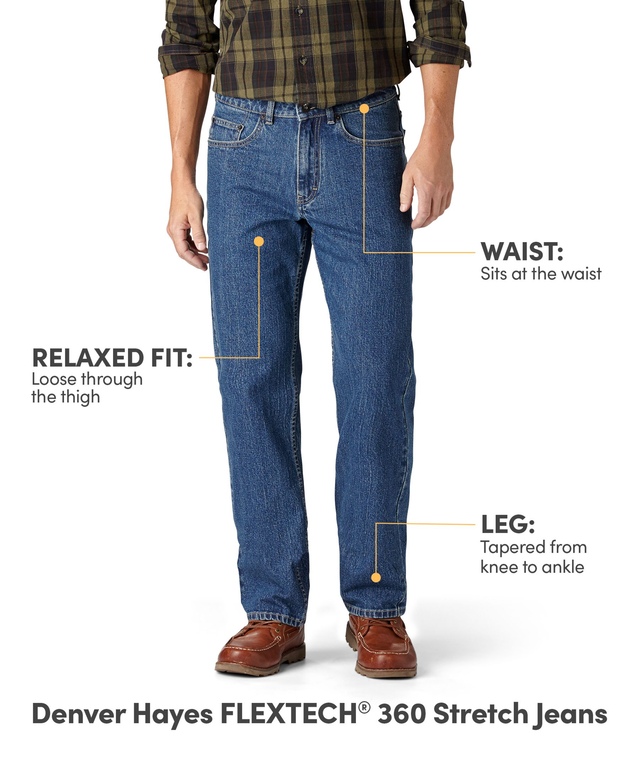 Denver Hayes Men's FLEXTECH 360 Stone Washed Relaxed Tapered Leg Stretch Jeans