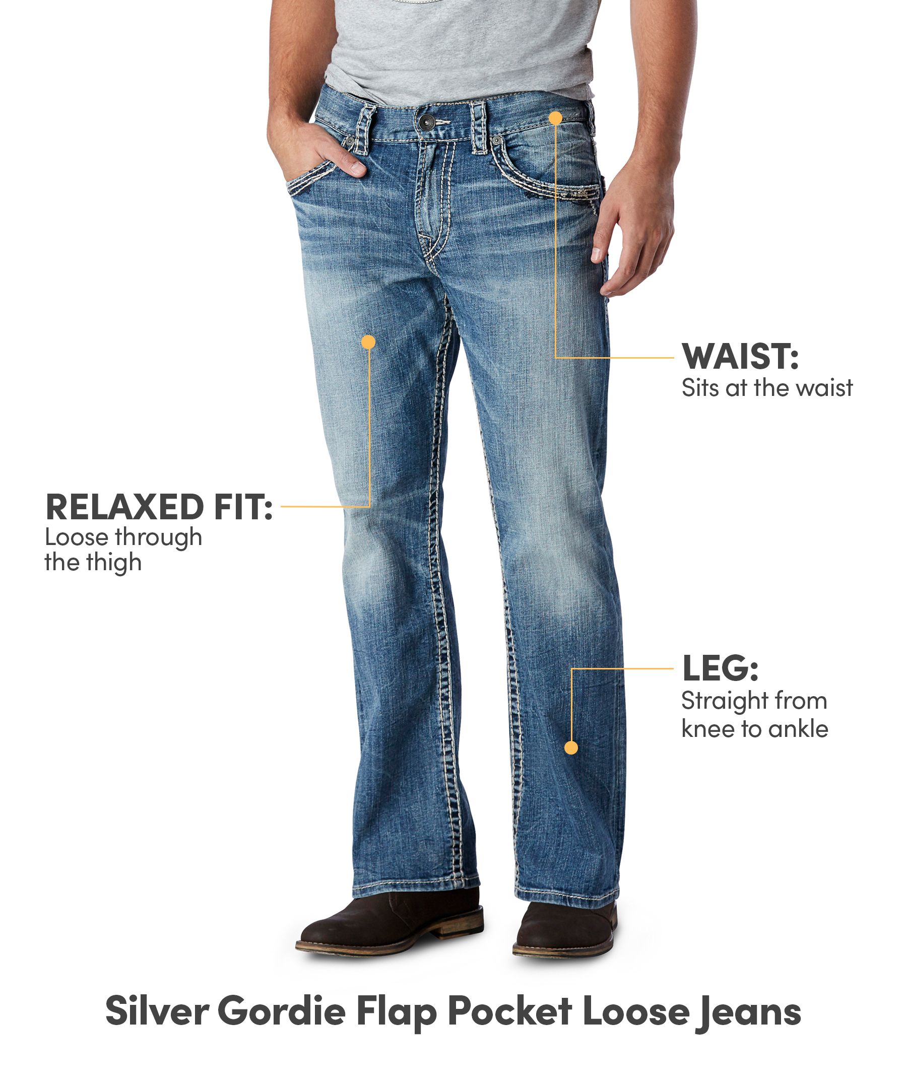 Silver Men's Gordie Flap Pocket Loose Fit Straight Leg Jeans