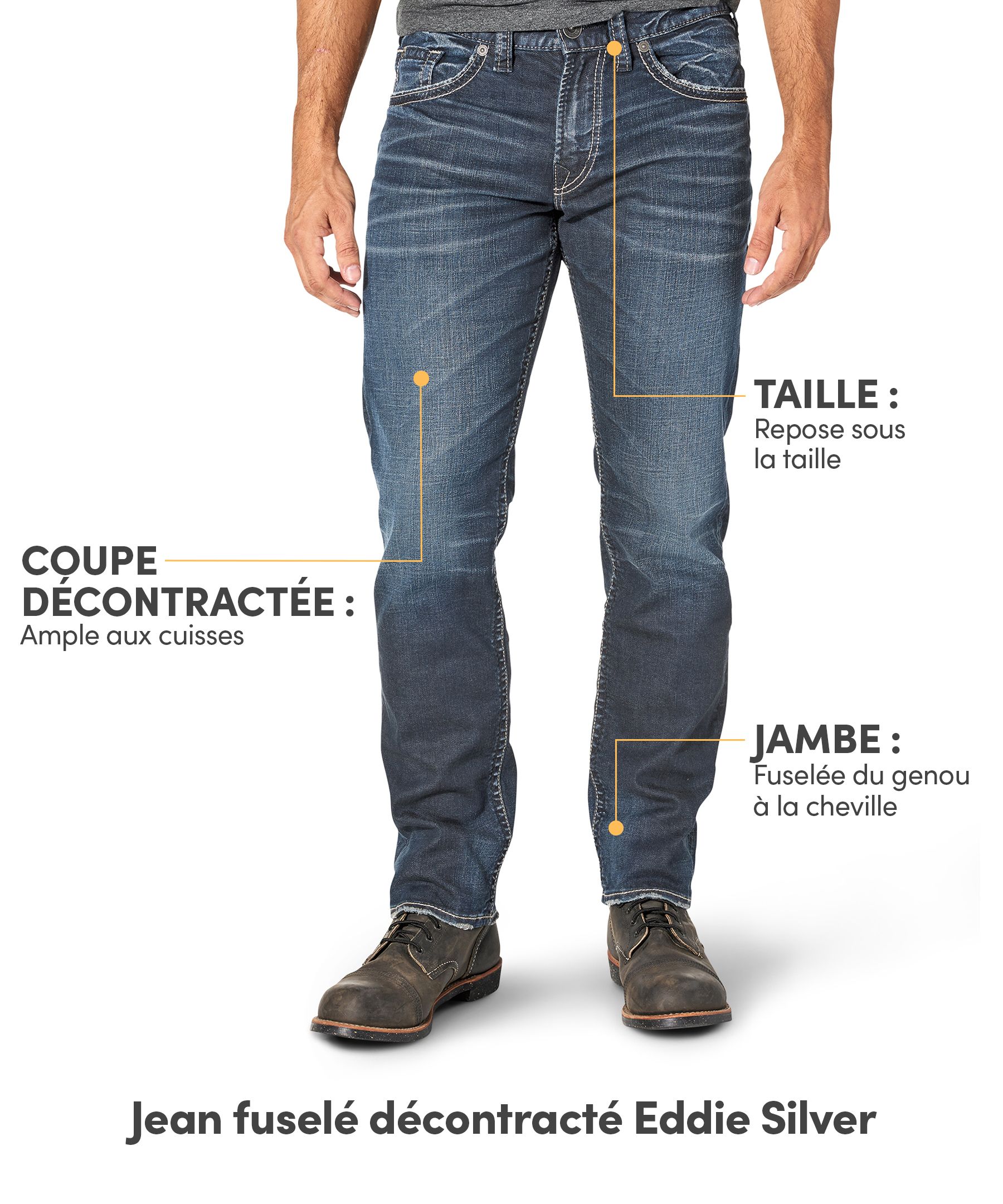 Jean fuselé Silver de coupe décontractée, pour hommes, Eddie