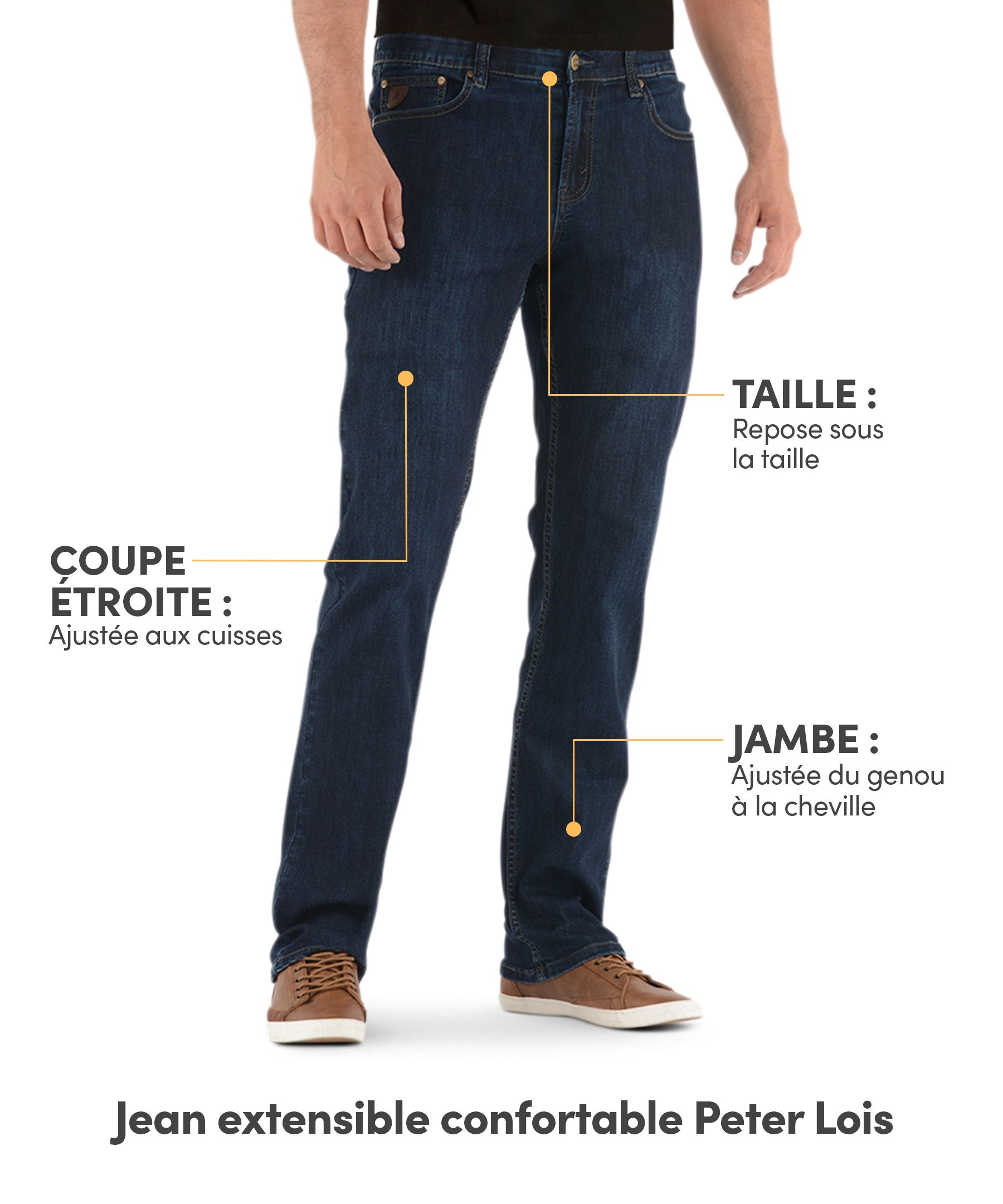Jean extensible confortable Lois en denim à délavé indigo foncé, Peter