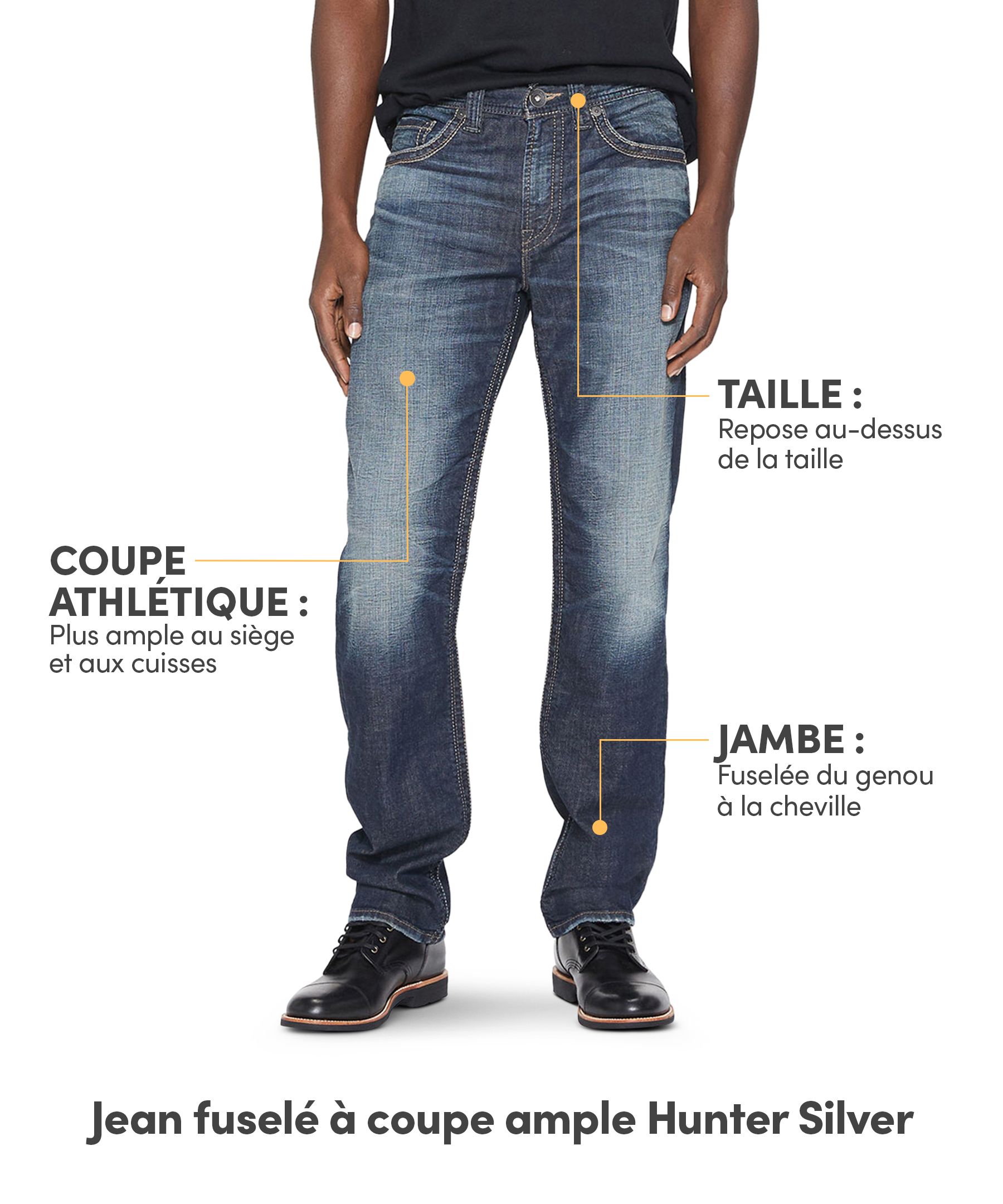 Jean Silver à coupe ample et à jambe fuselée, pour hommes, Hunter
