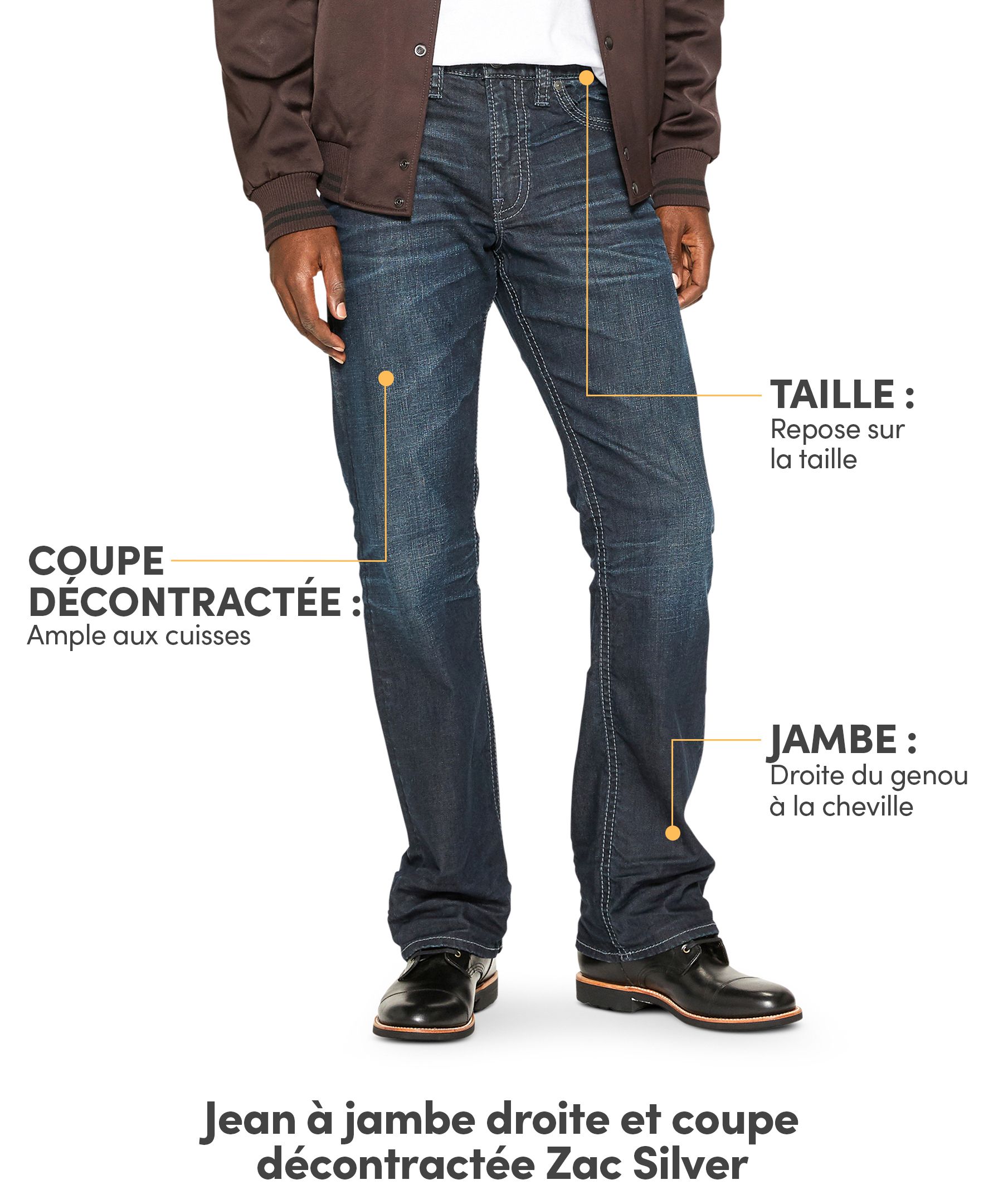 Jean décontracté Silver à jambe droite, pour hommes, Zac