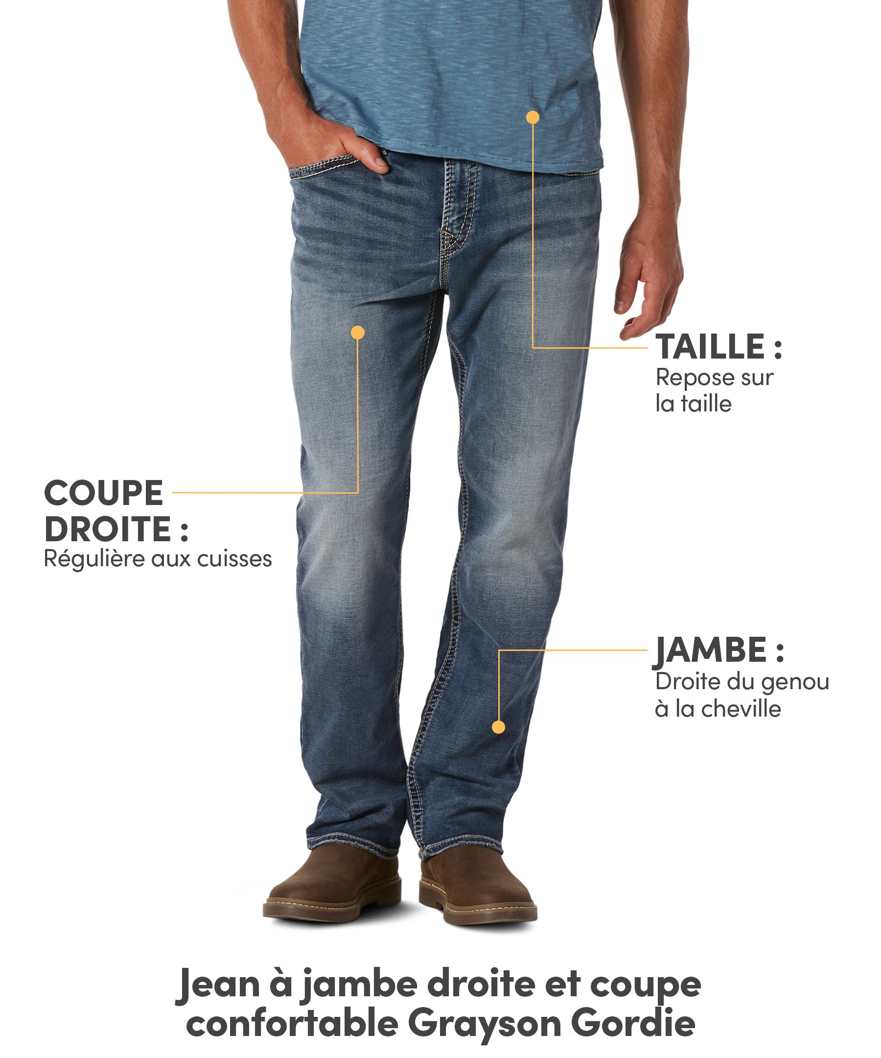 Jean Silver à jambe droite et à coupe confortable, pour hommes, Grayson