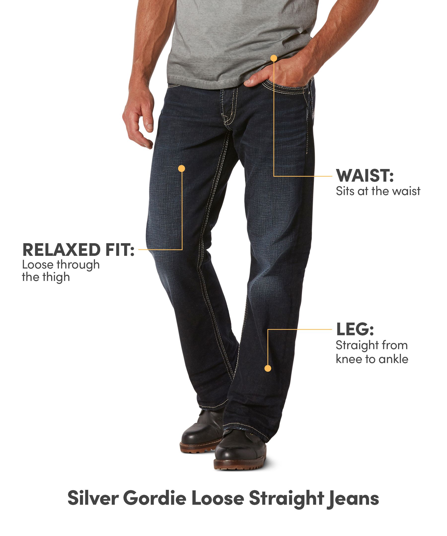 Silver Men's Gordie Loose Fit Straight Leg Jeans - Dark Wash