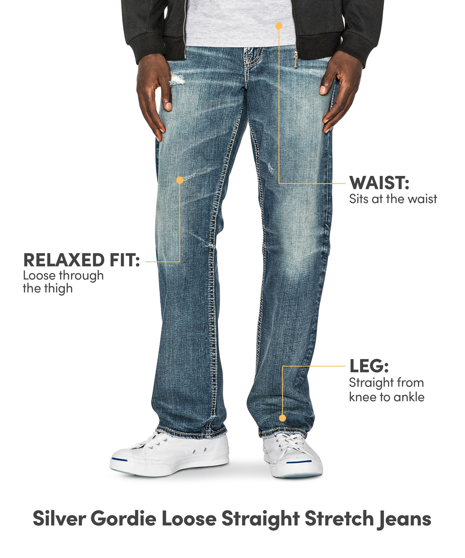 Silver Men's Gordie Loose Fit Straight Stretch Jeans - Dark Wash