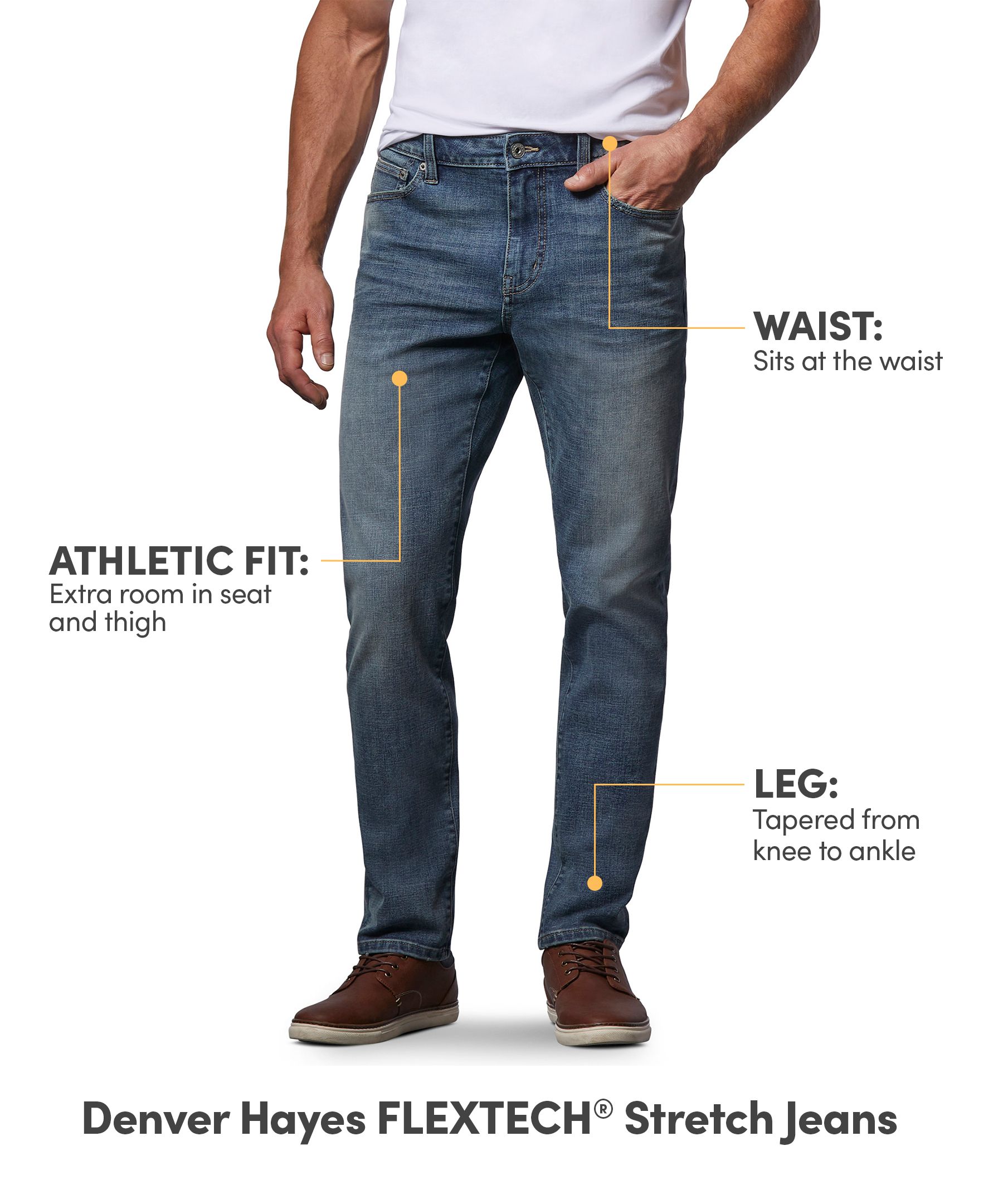 Denver Hayes Men's FLEXTECH Athletic Fit 4 Way Stretch Jeans
