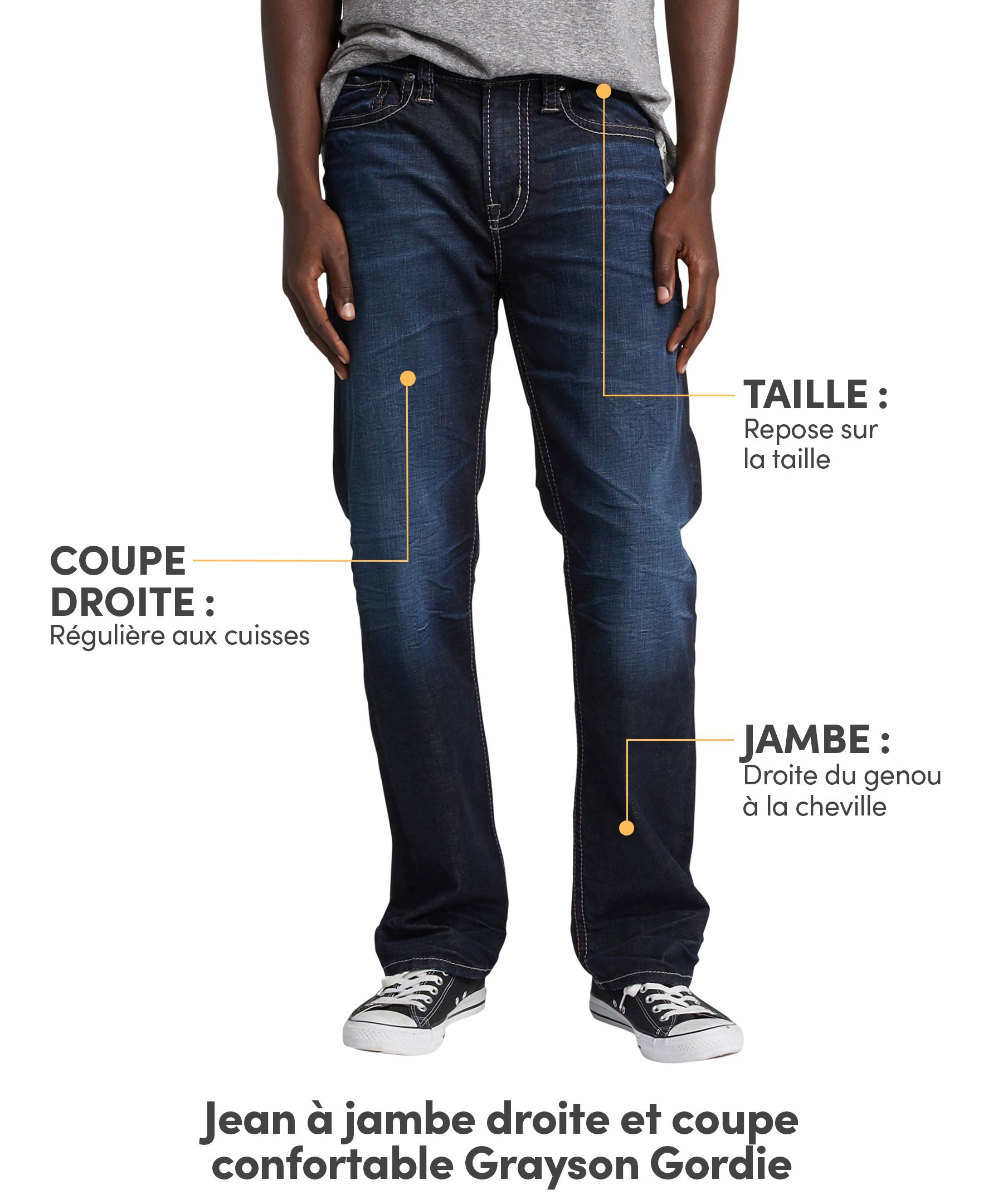 Jean Silver à jambe droite et à coupe confortable, pour hommes, Grayson