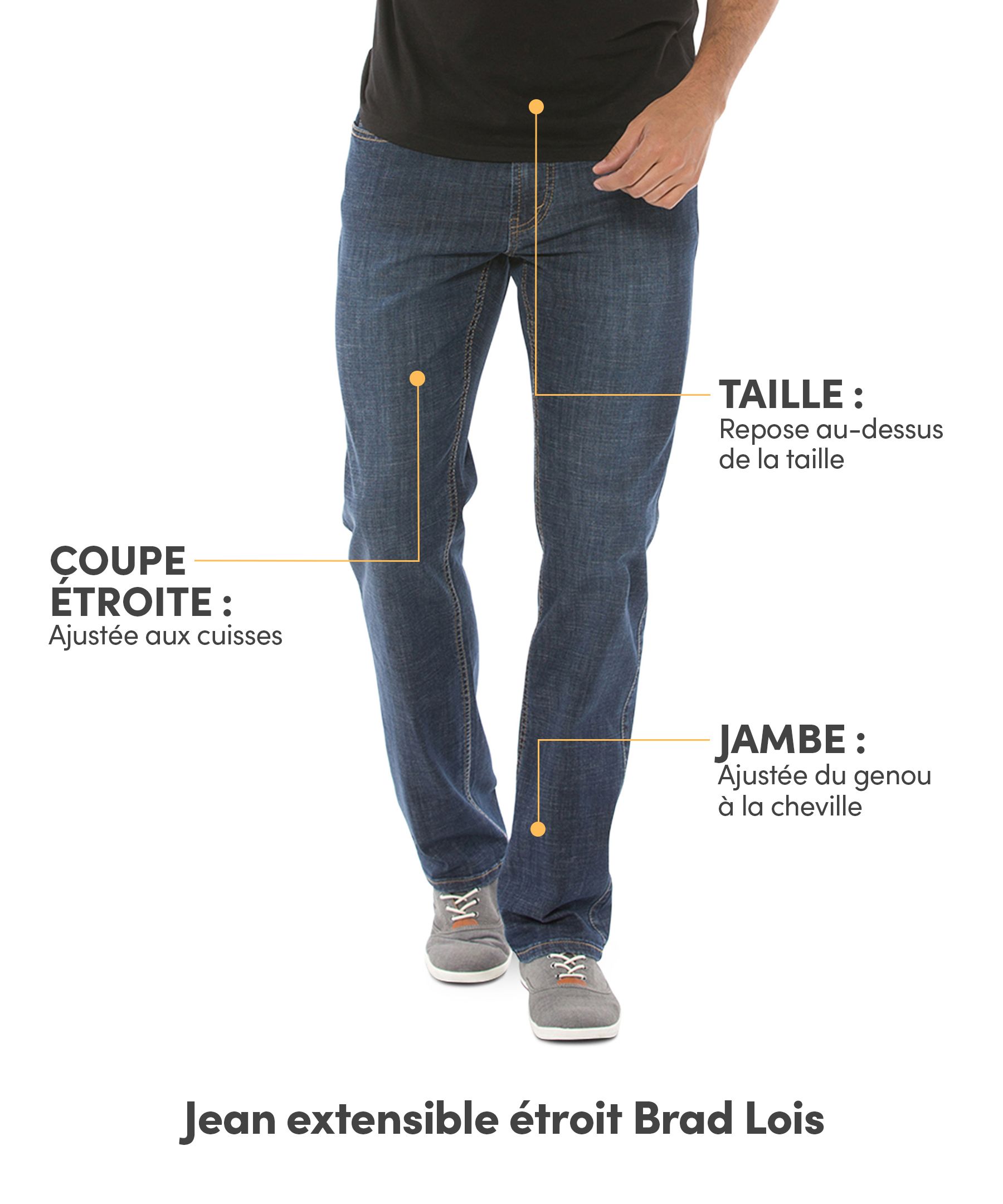 Jean étroit en denim extensible pour hommes, Brad, Lois L'Équipeur