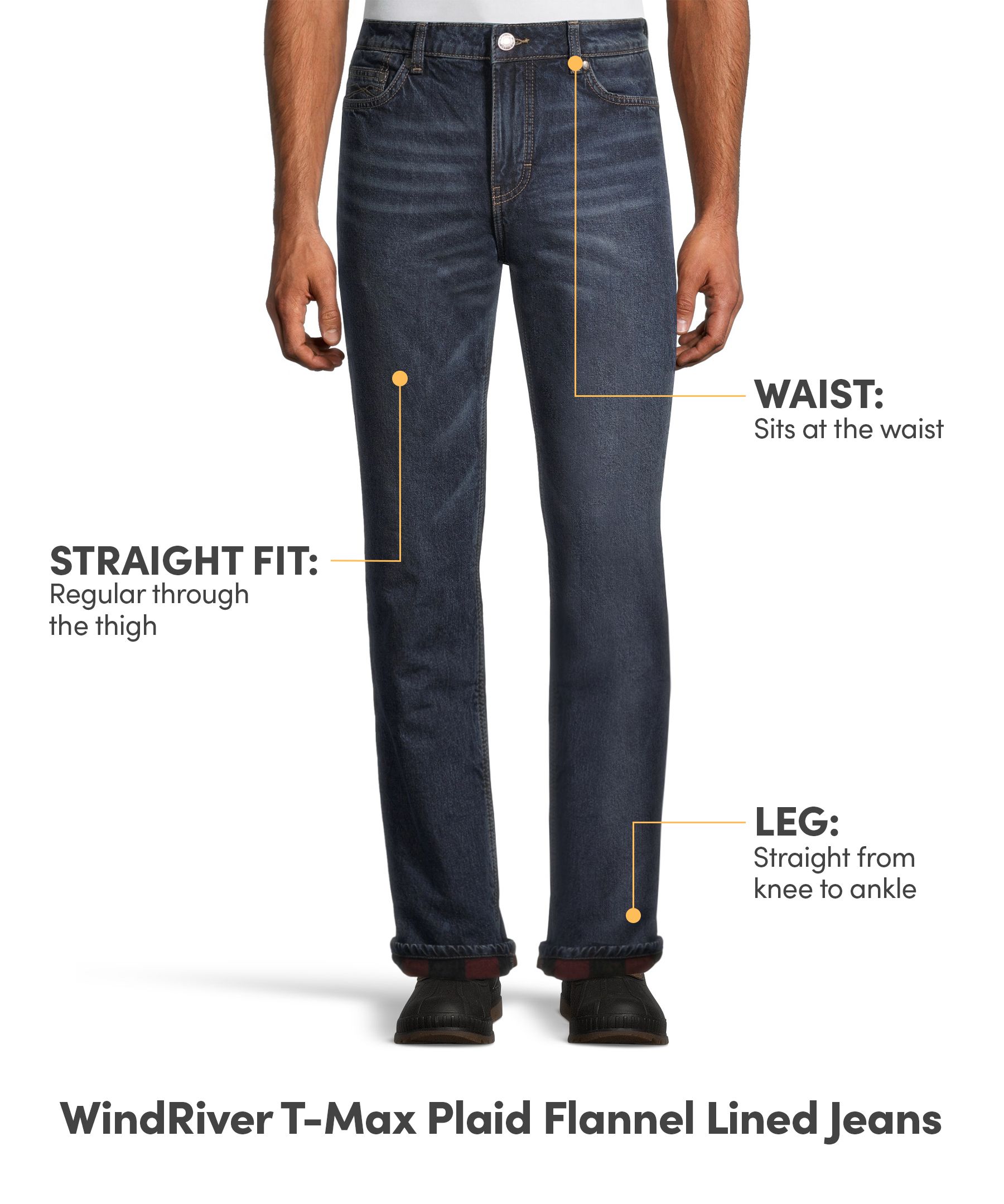 WindRiver Men's T-Max Plaid Flannel Lined Straight Fit Regular Rise Jeans - Dark Wash