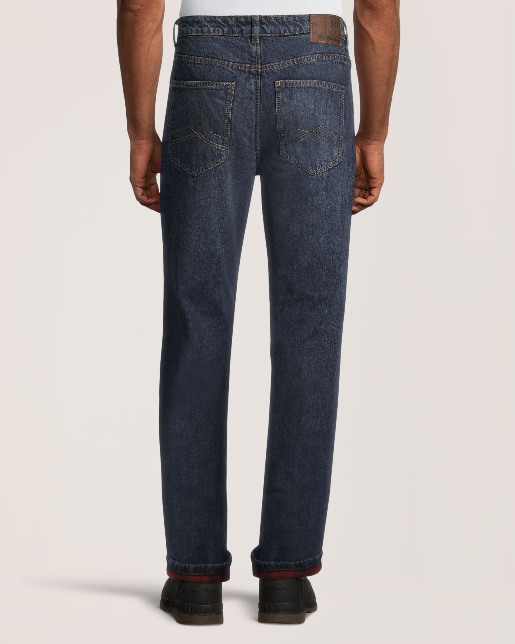 WindRiver Men's T-Max Plaid Flannel Lined Straight Fit Regular Rise Jeans - Dark Wash