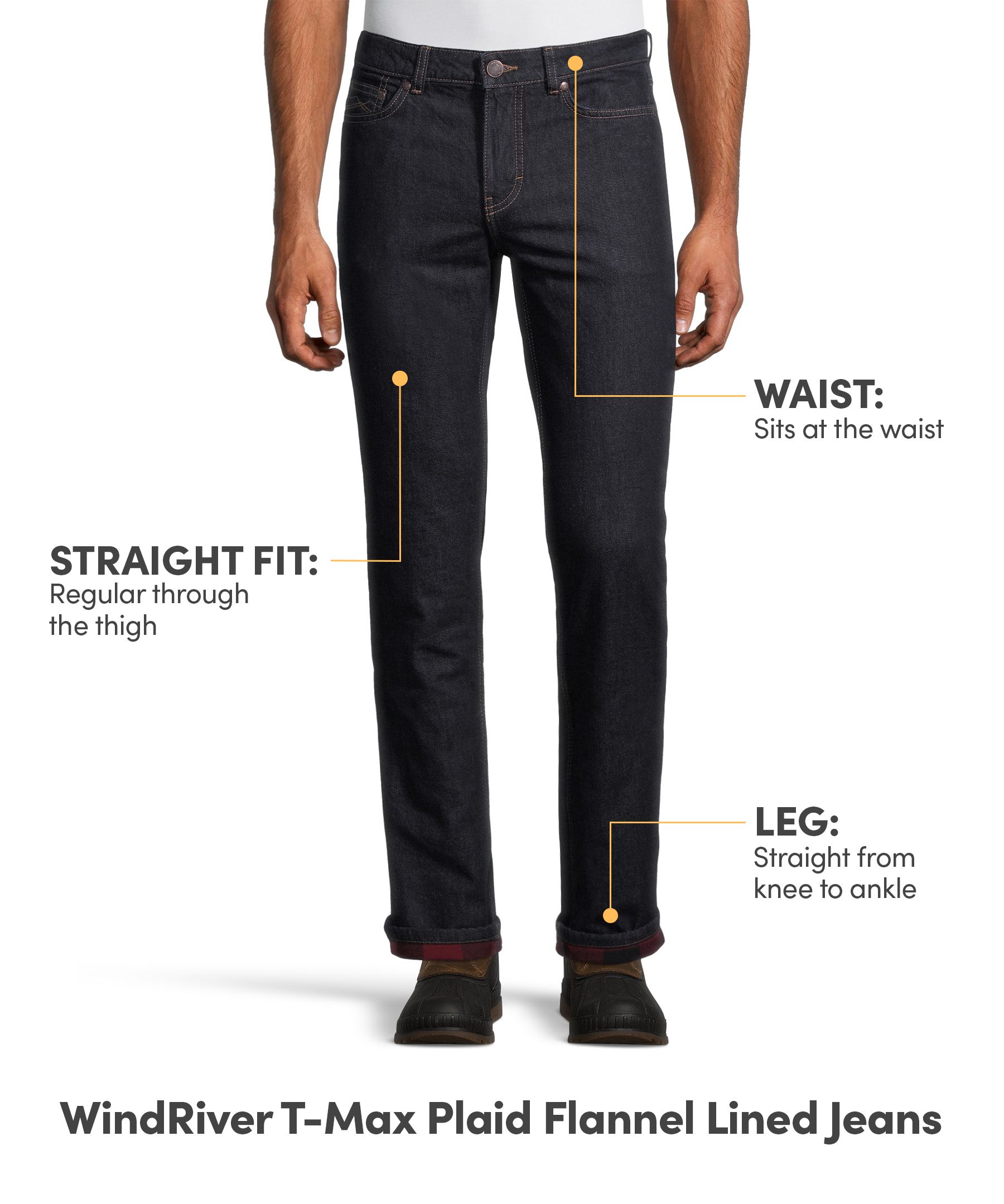 WindRiver Men's Plaid Flannel Lined T-Max Straight Leg Jeans - Rinse