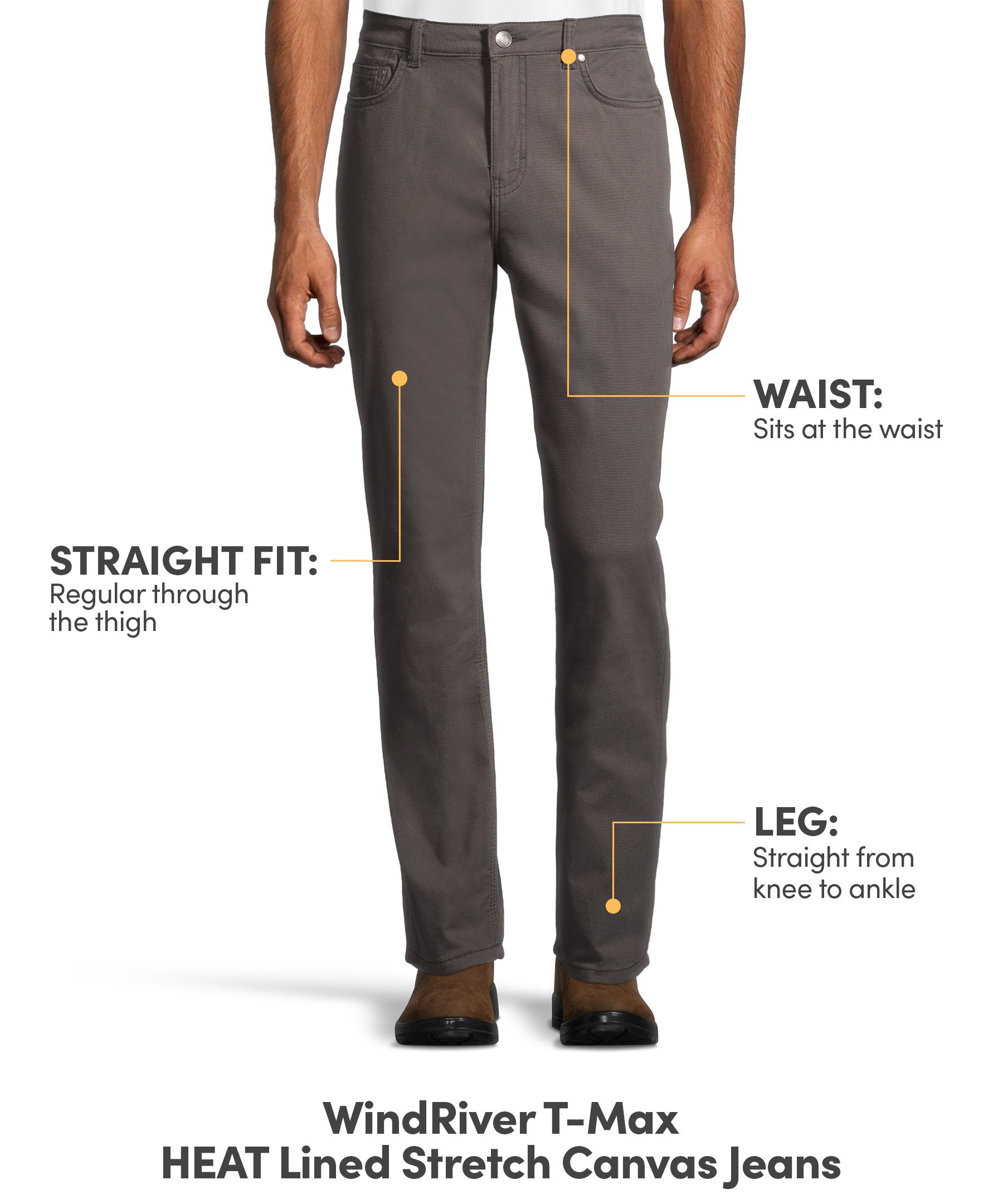WindRiver Men's Warm T-Max HEAT Lined Stretch Canvas Straight Fit Jeans