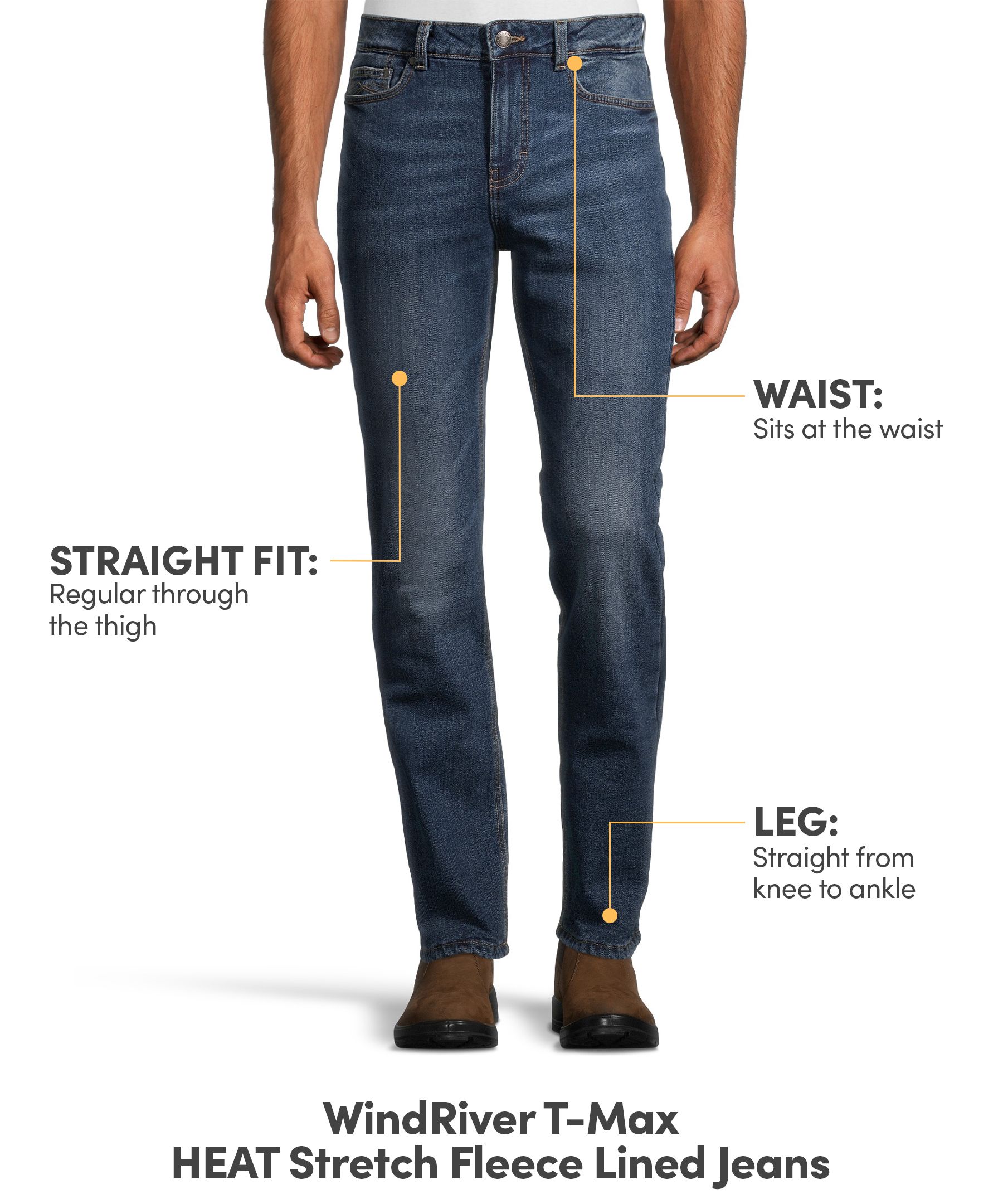 WindRiver Men's Warm T-Max HEAT Stretch Fleece Lined Straight Fit Jeans