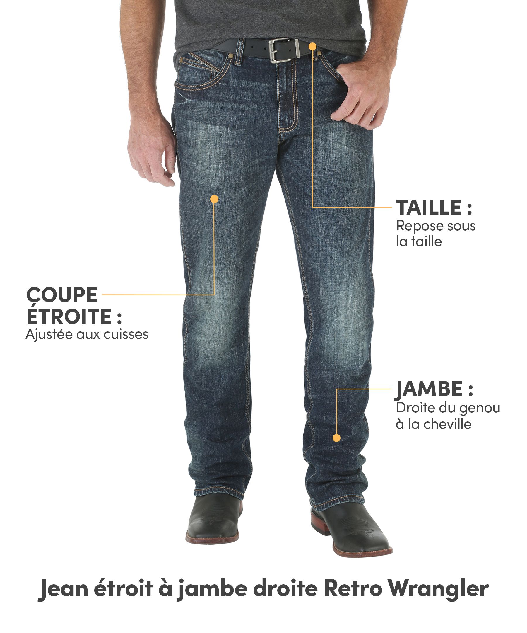 Jean étroit à jambe droite de Wrangler, pour hommes, Retro